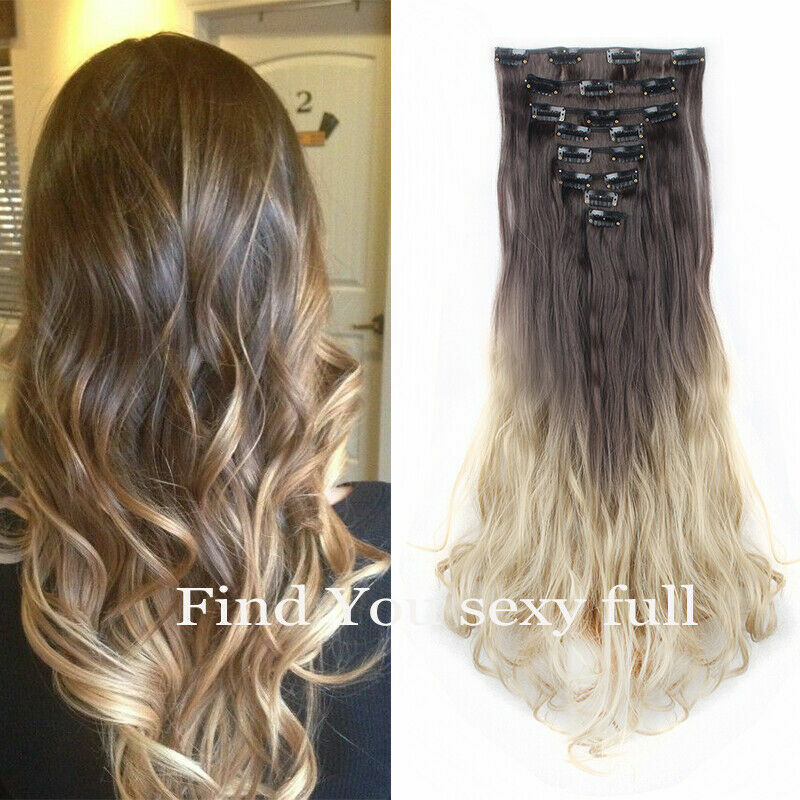 NATRAL 8pcs Real Full Head Thick Clip in Like Human Hair Extensions New Style US