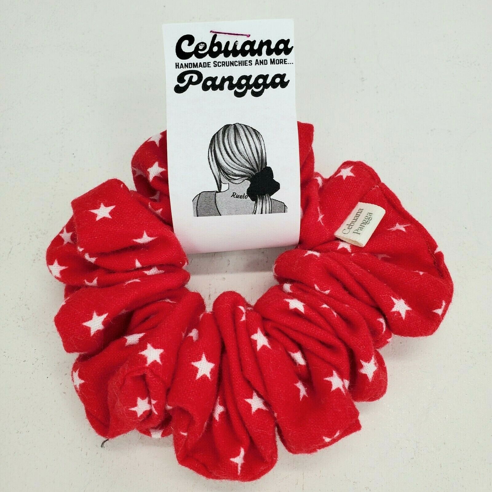 Handmade Women’s Scrunchie size Large Red Cotton Snuggle Flannel Stars Print New