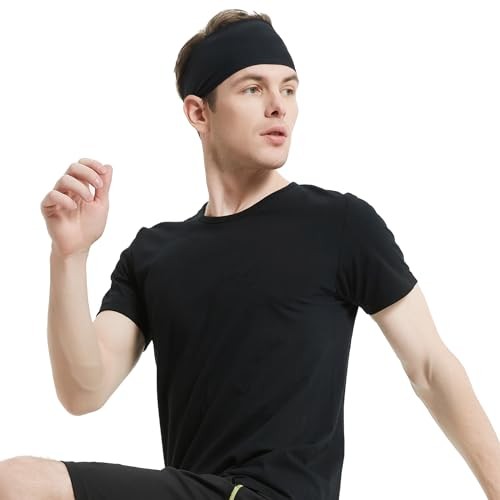 Running Headbands for Men（4 or 6 Pack, Mens Stretchy One Size （4pack）Black
