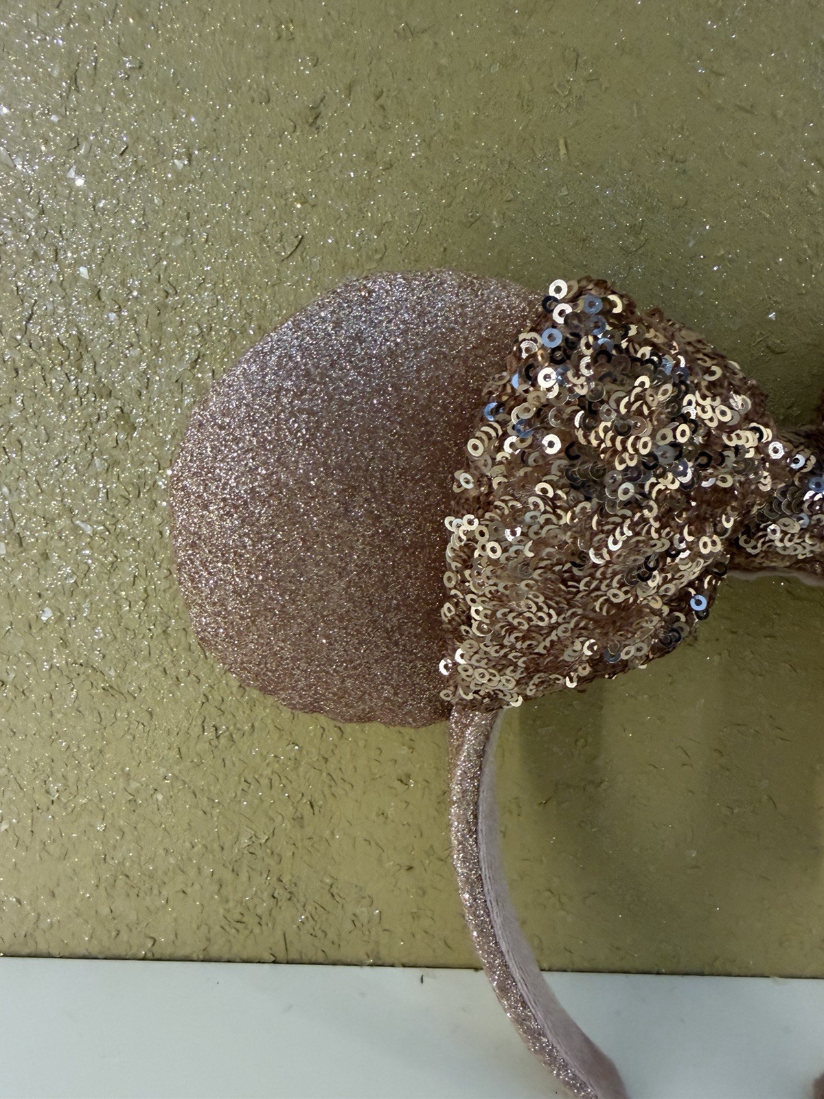 Official Disney Parks Minnie Mouse Ears Headband Rose Gold Sequin Bow Glitter