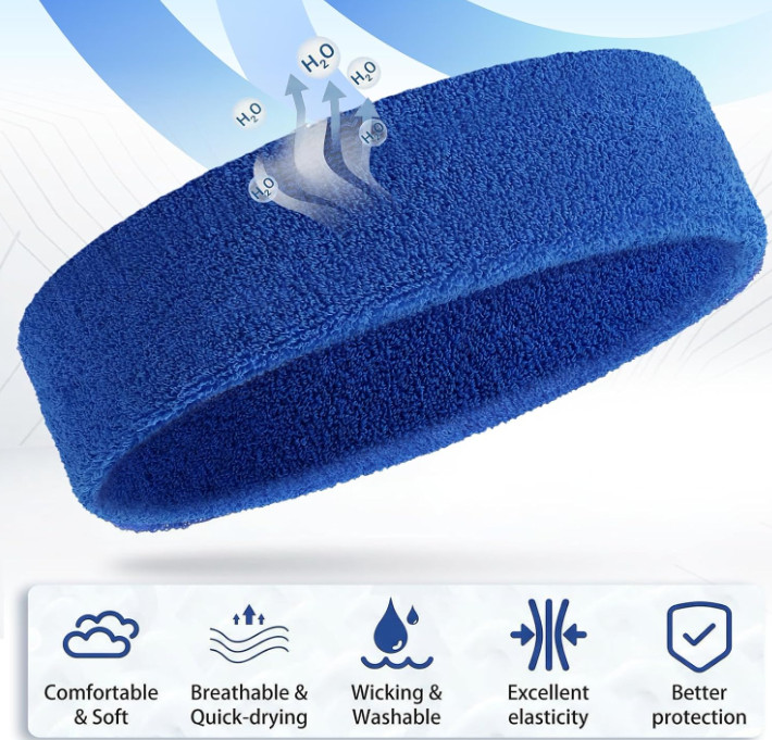 6 Pcs Sweatbands Sport Headband for Men & Women Terry Cloth Sweat Band Sweat Hea
