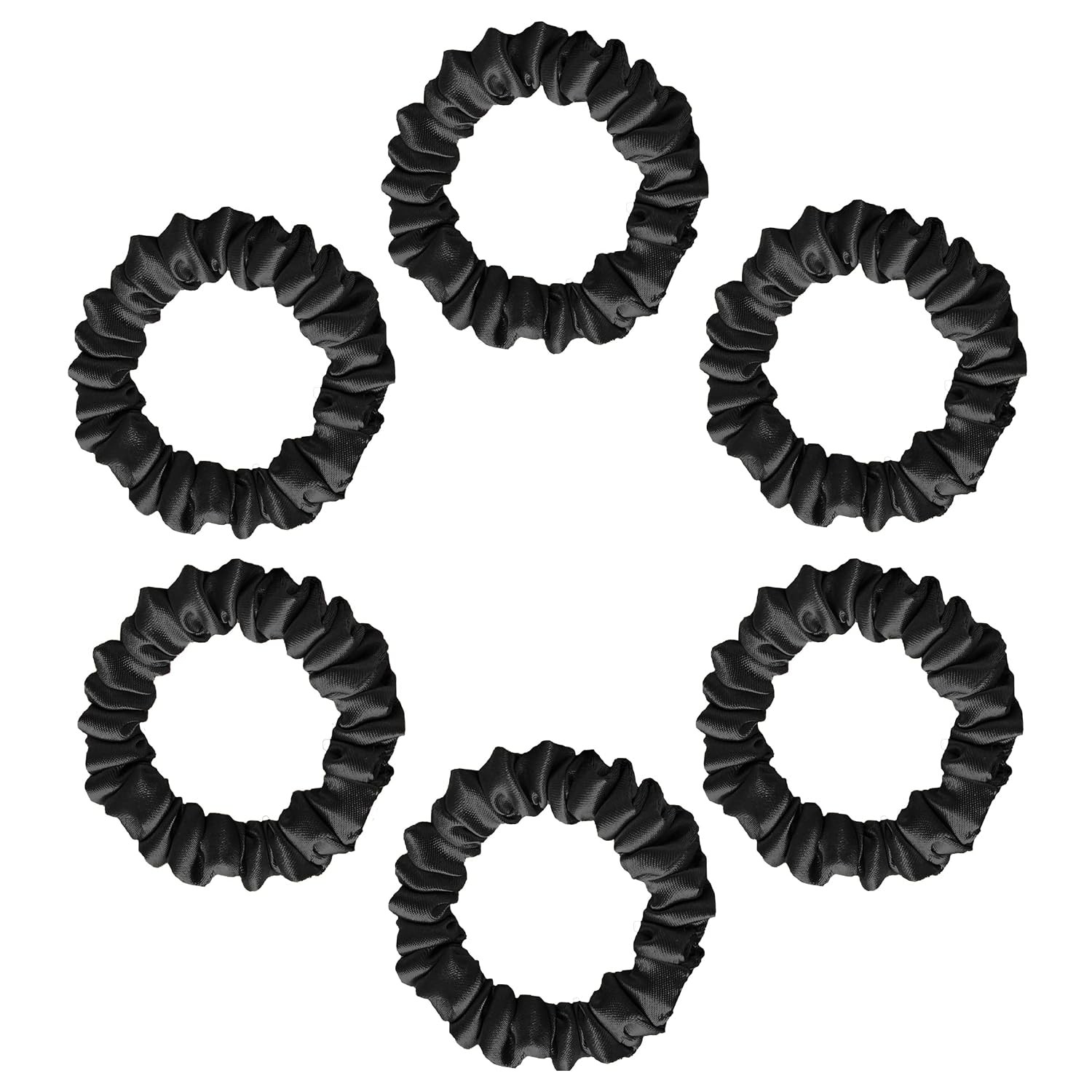 Luxury Satin Skinny Scrunchies, 6 Count – Black Skinny, Hair Ties for Women,