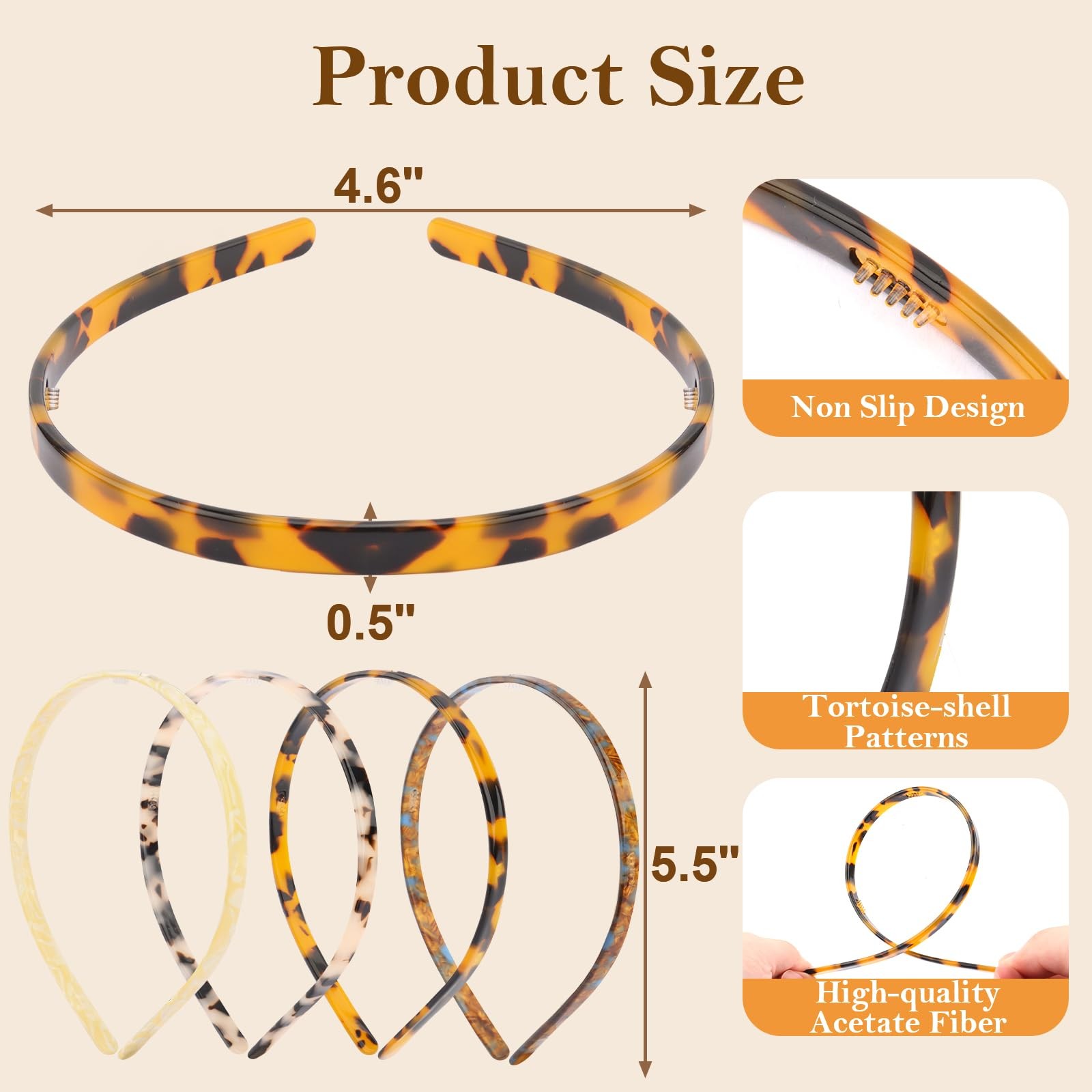 FASOTY 4-Pack Tortoise Shell Headbands for 1 Count (Pack of 4), Multicolor