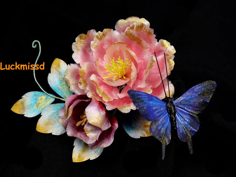 Velvet Flowers Peony Hairpin Hanfu Hairpin Handmade Accessories Headwear Jewelry