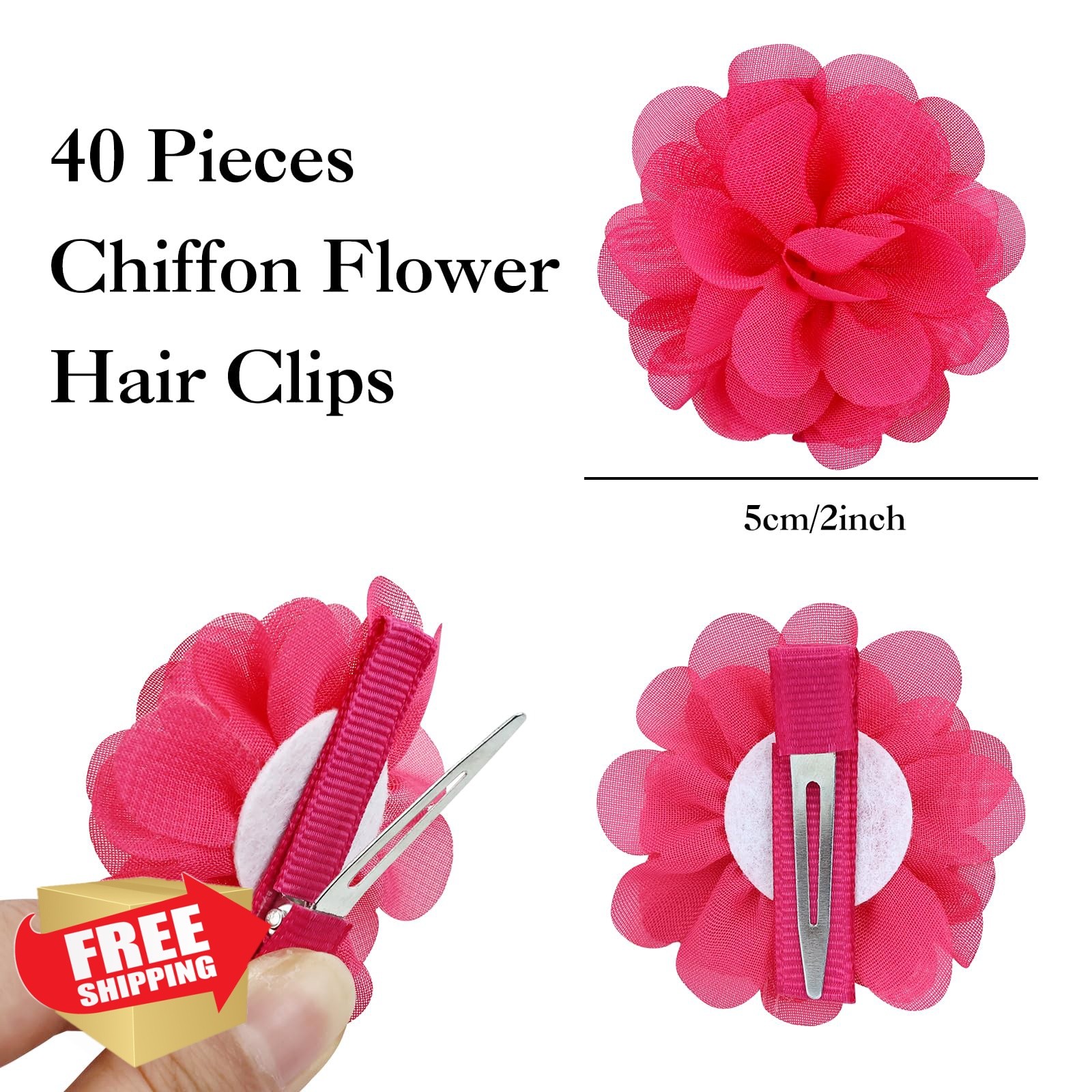 Cinaci 40pc 2″ solid chiffon flower hair clips