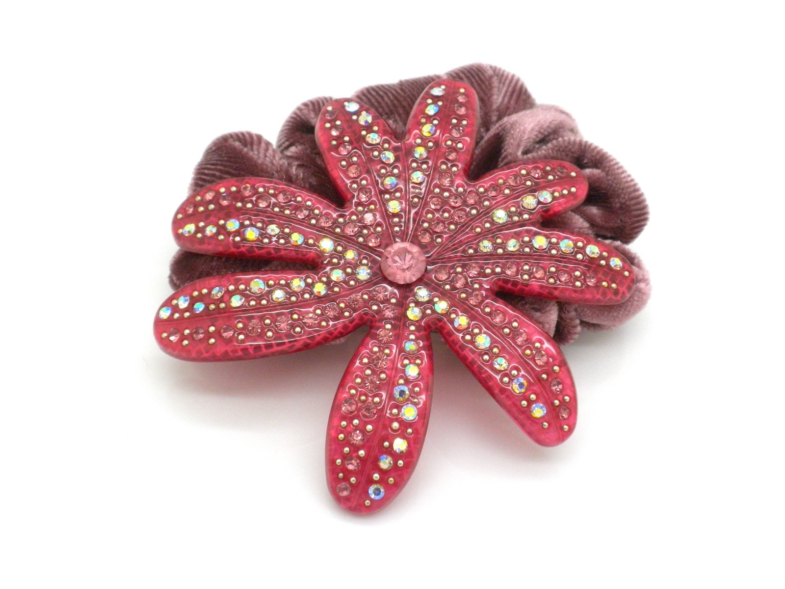 Crystal Daisy Hair Tie Wrap Boutique Pony Barrette Any Hair Type 2.5″ Floral
