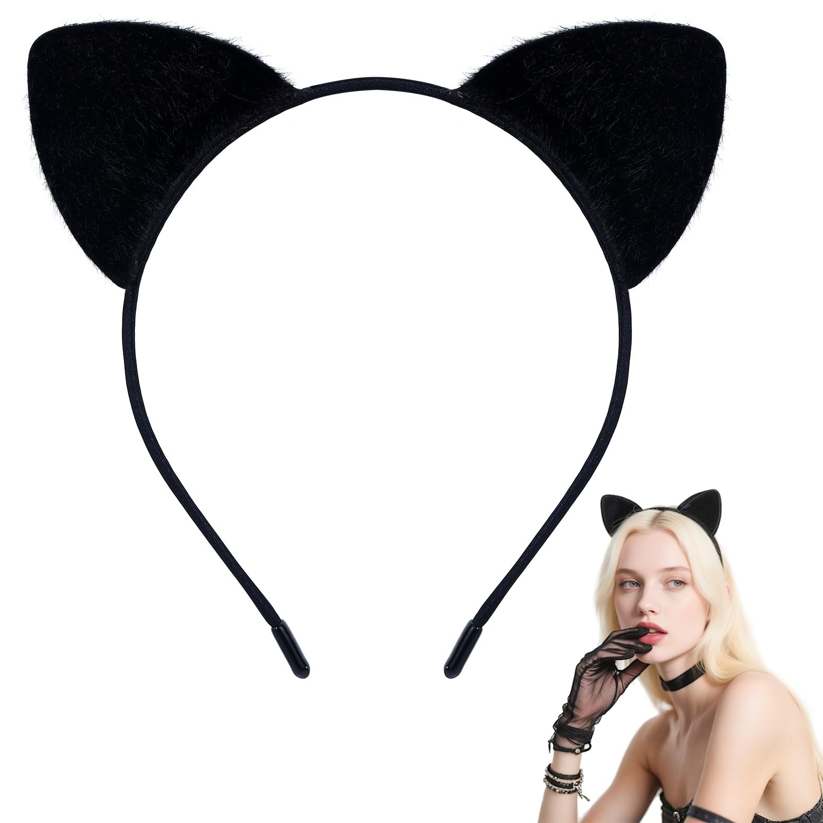 Wgyanjie Black Cat Ears Headband Furry – Halloween Woman One Size,