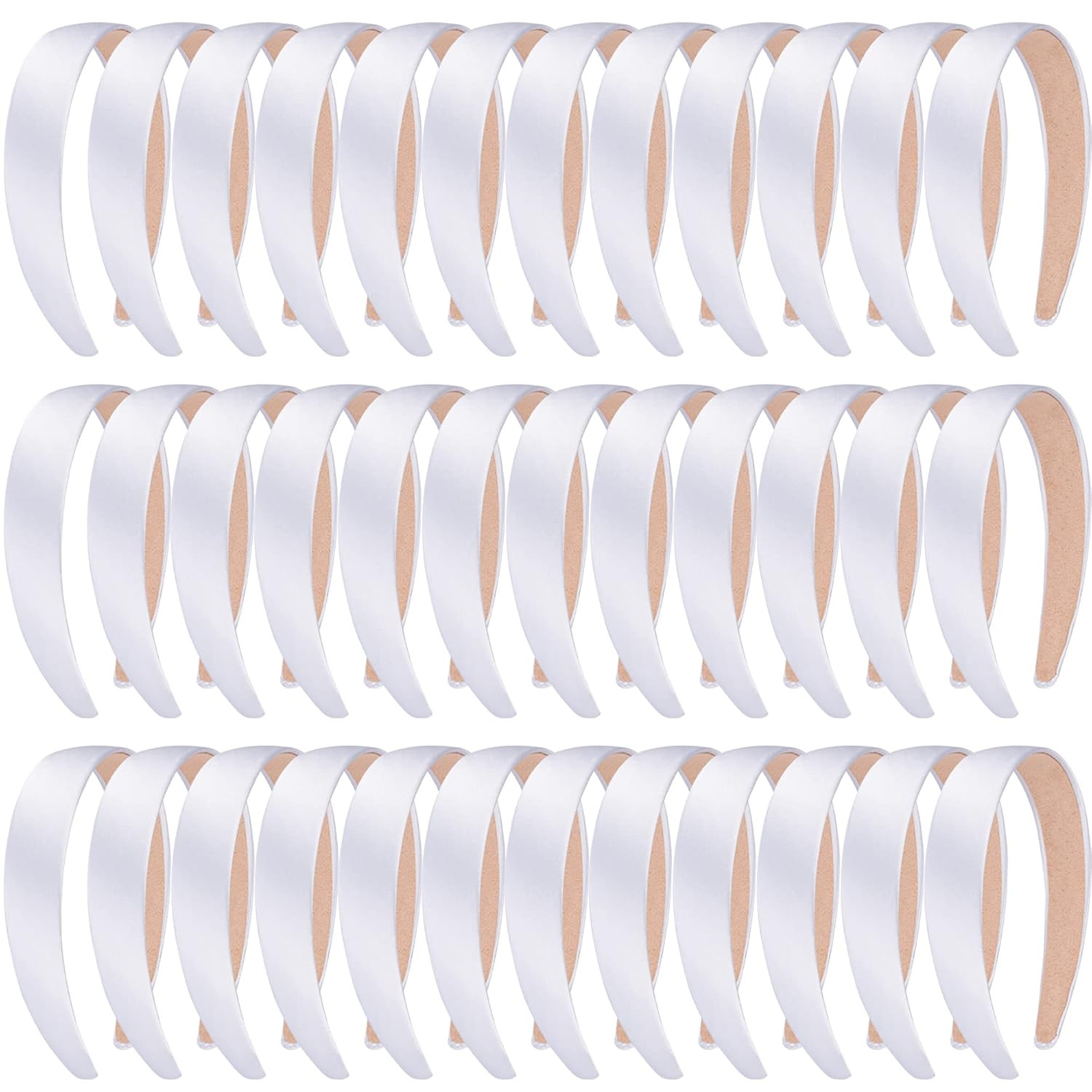 36 White Satin Headbands – 1 Inch Wide Non-Slip DIY Headbands for Women