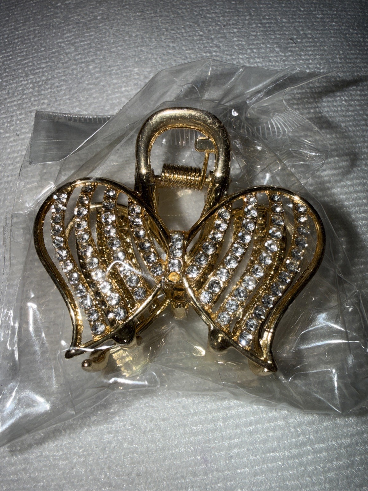 Angel Wings Gold Tone With Rhinestones Small Hair Claw NWOT