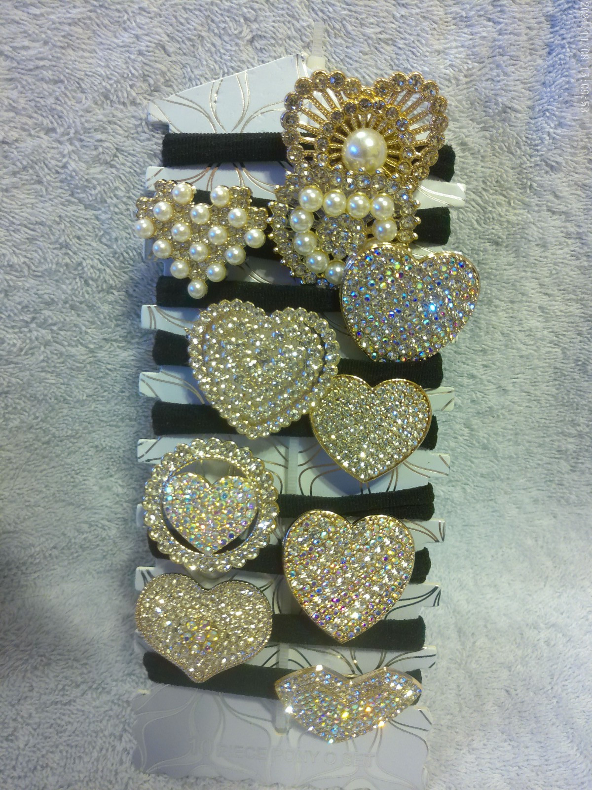 Set Of 10 Heart Bling Hair Elastic Bank Accessories New