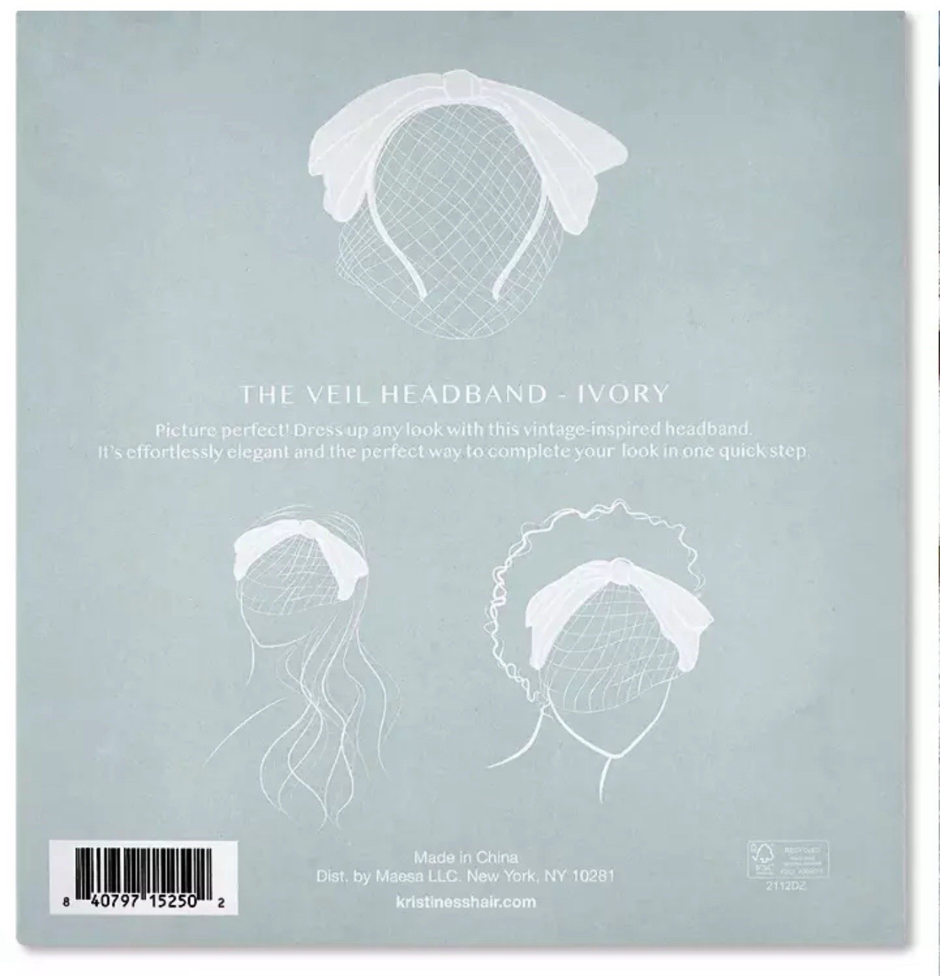 Kristin Ess NIB Bridal Veil/Headband In Bright White