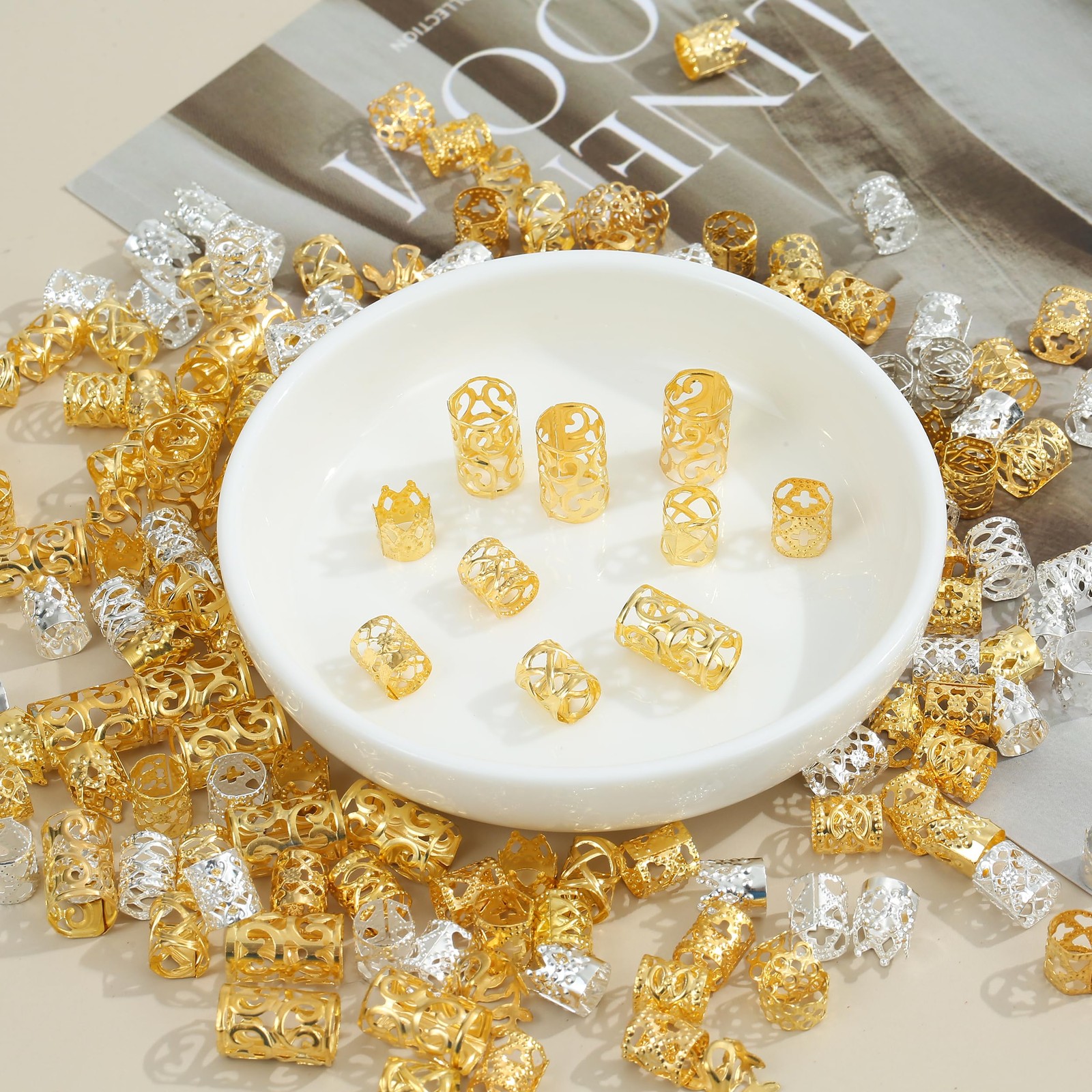 MODASER 220 Pcs Gold Hair Jewelry for Braids, 12 Styles and Silver