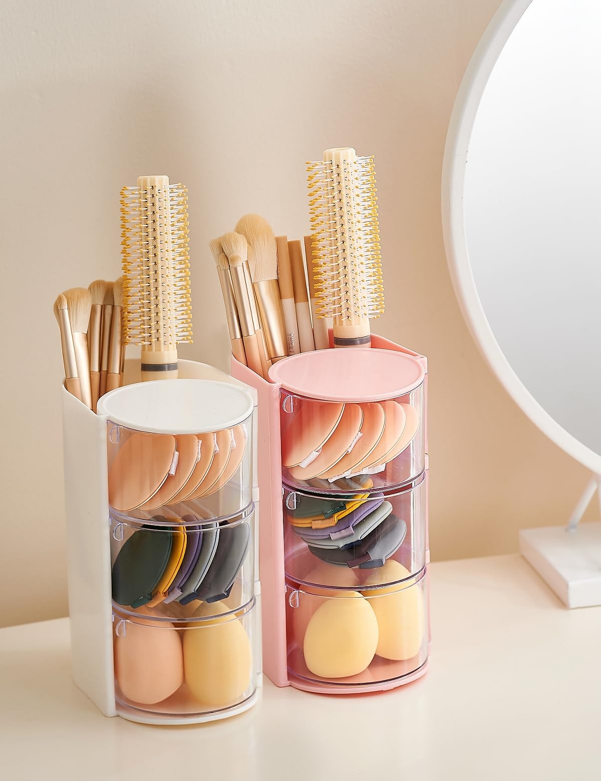 UFORU Hair Accessories Organizer with Brush Holder, 3Layer, Pink-3Layer