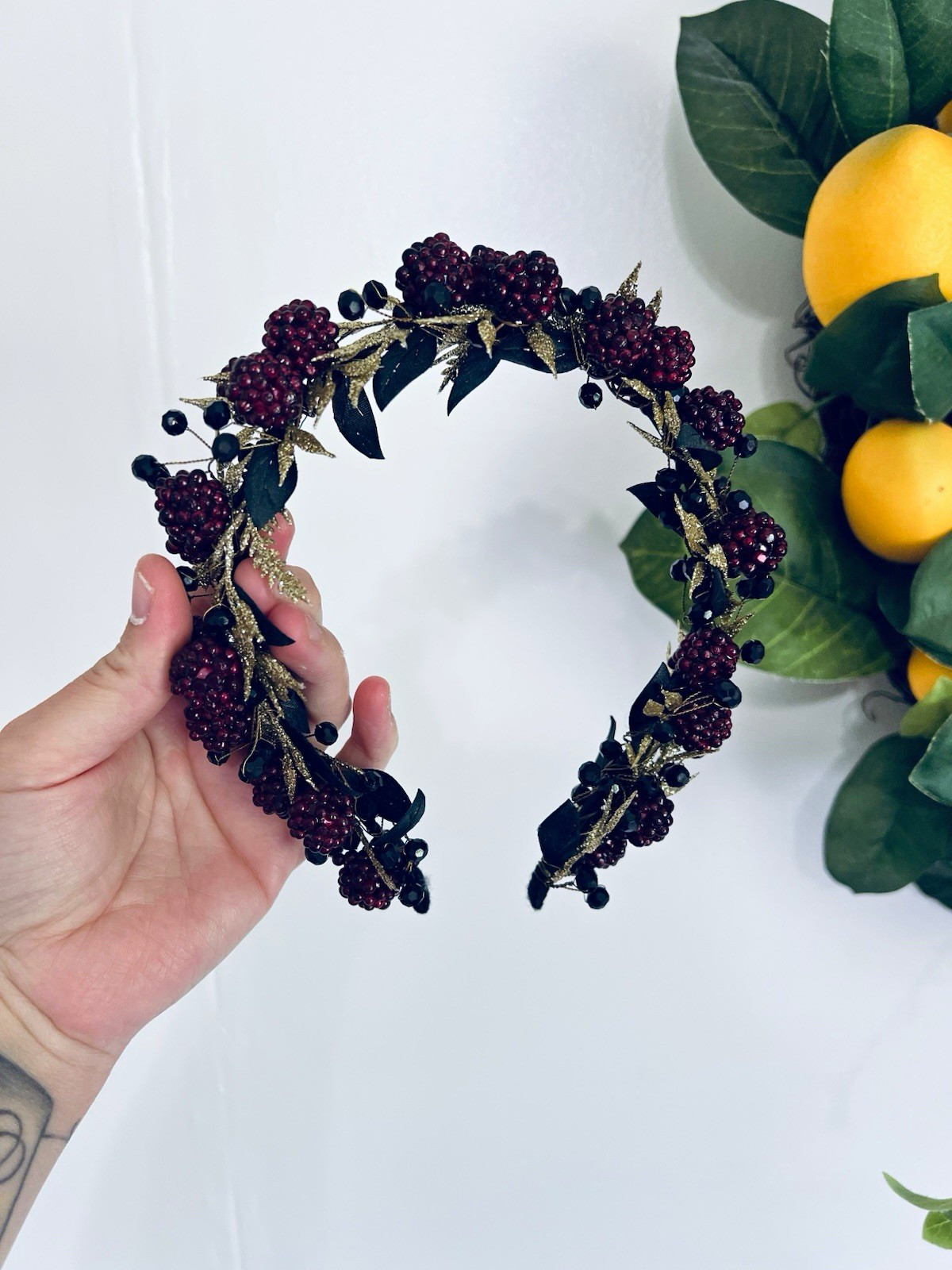 Burgundy Black Berry Beaded Floral Headband Wedding Festival Ren Faire Fairy