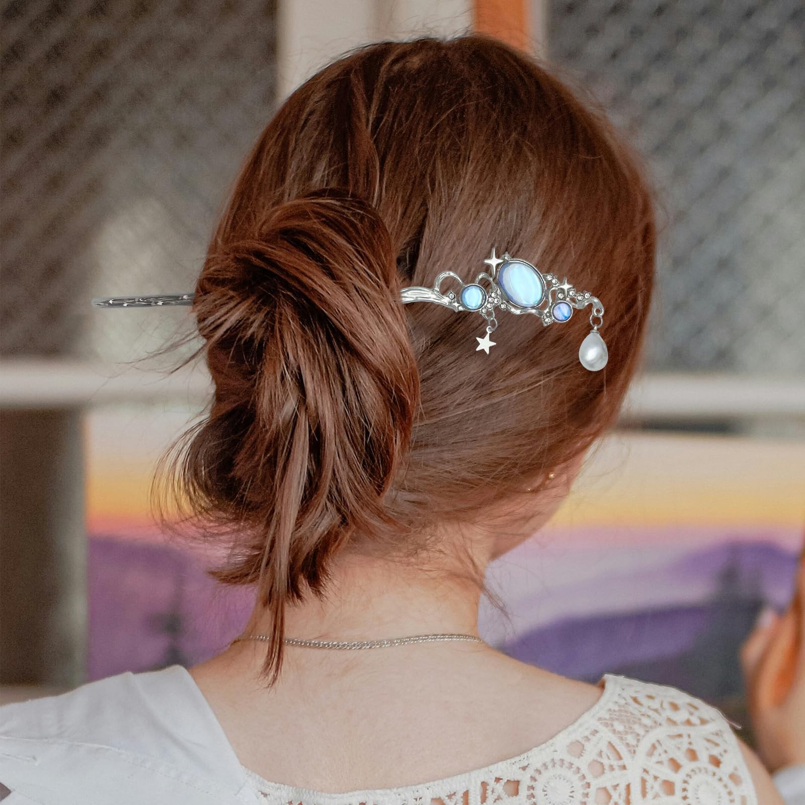 5PCS Star Moonstone Hair Sticks for Buns Chinese Hair Sticks Metal Hair Chops…