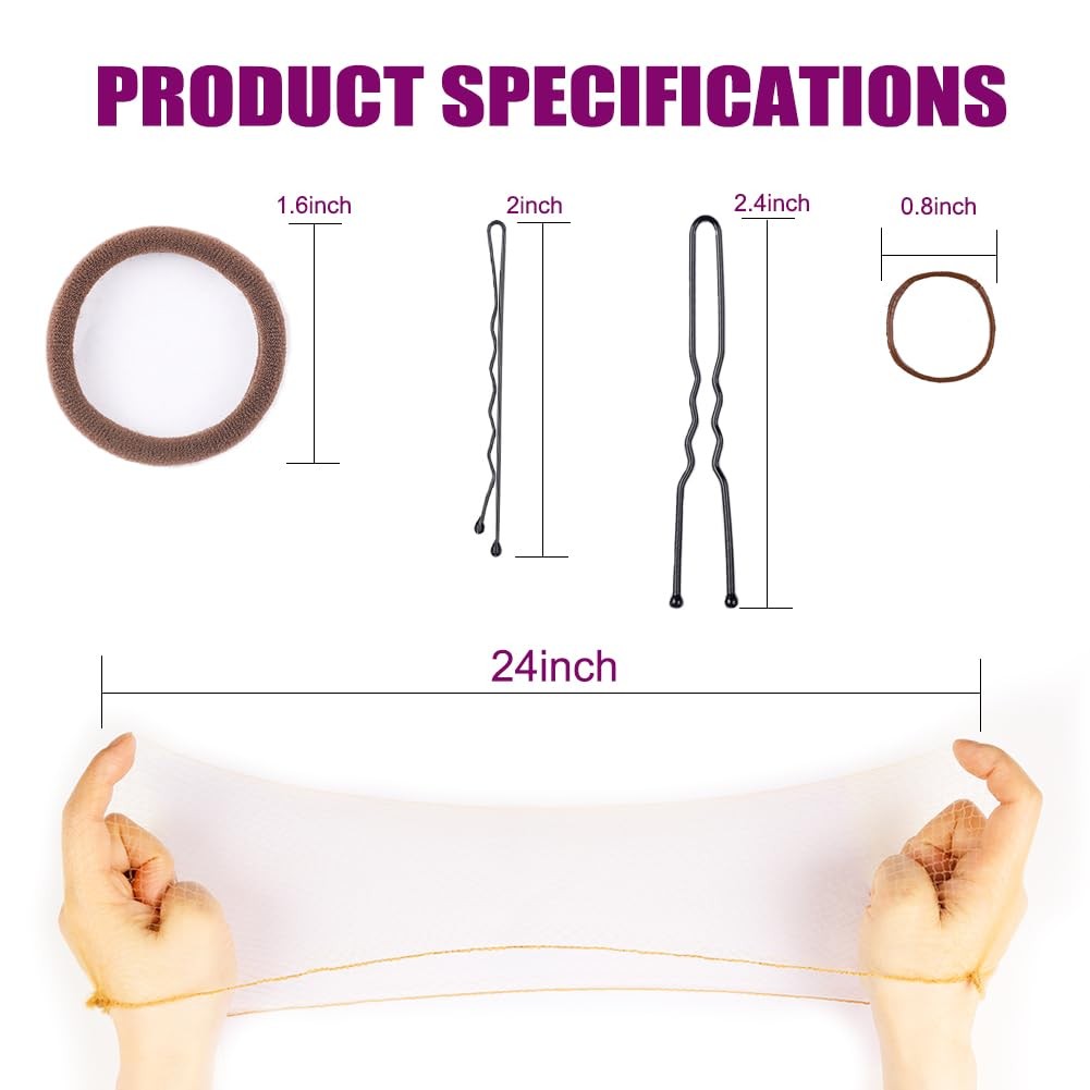 85 Pcs 24 Inch Hair Net Kit for Women, Invisible Elastic Hair Nets w/ Hair Pins