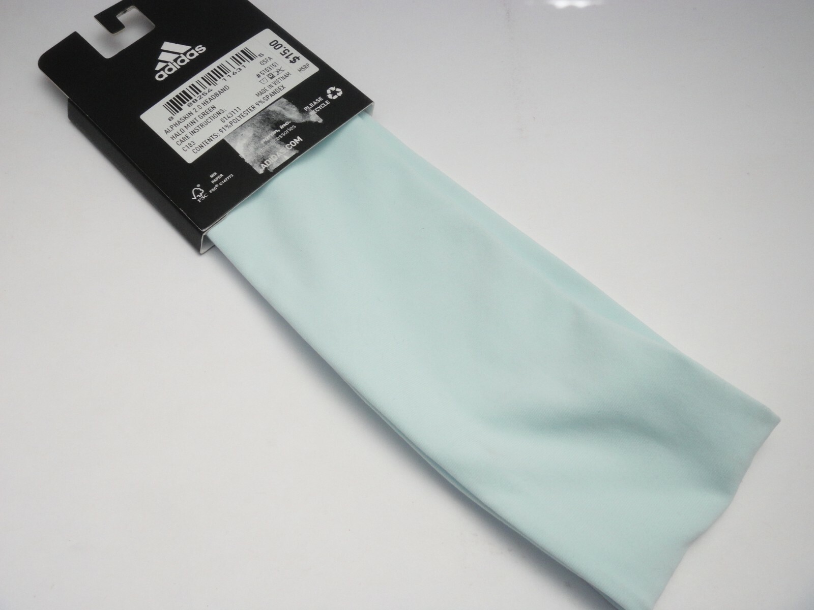 Adidas ALPHASKIN Headband 2.0 Halo Mint Green 91% Polyester 9% Spandex Washable
