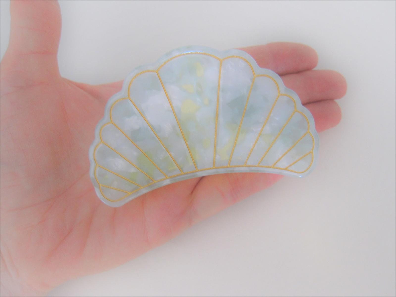 Blue marbled seashell acrylic and metal hair claw clip