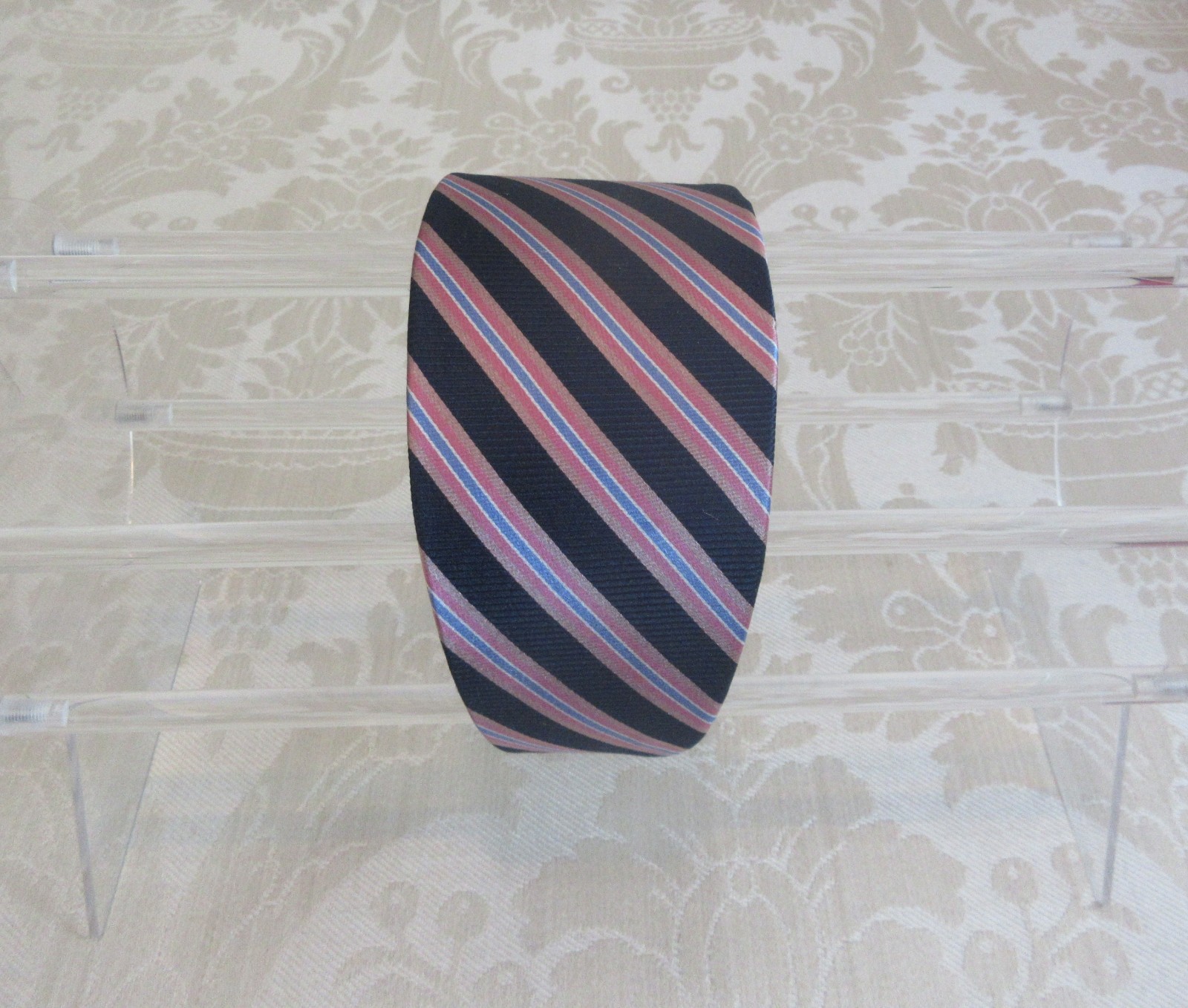 Handmade Preppy Boho Extra Wide Silk Vintage Navy Pink Striped Headband