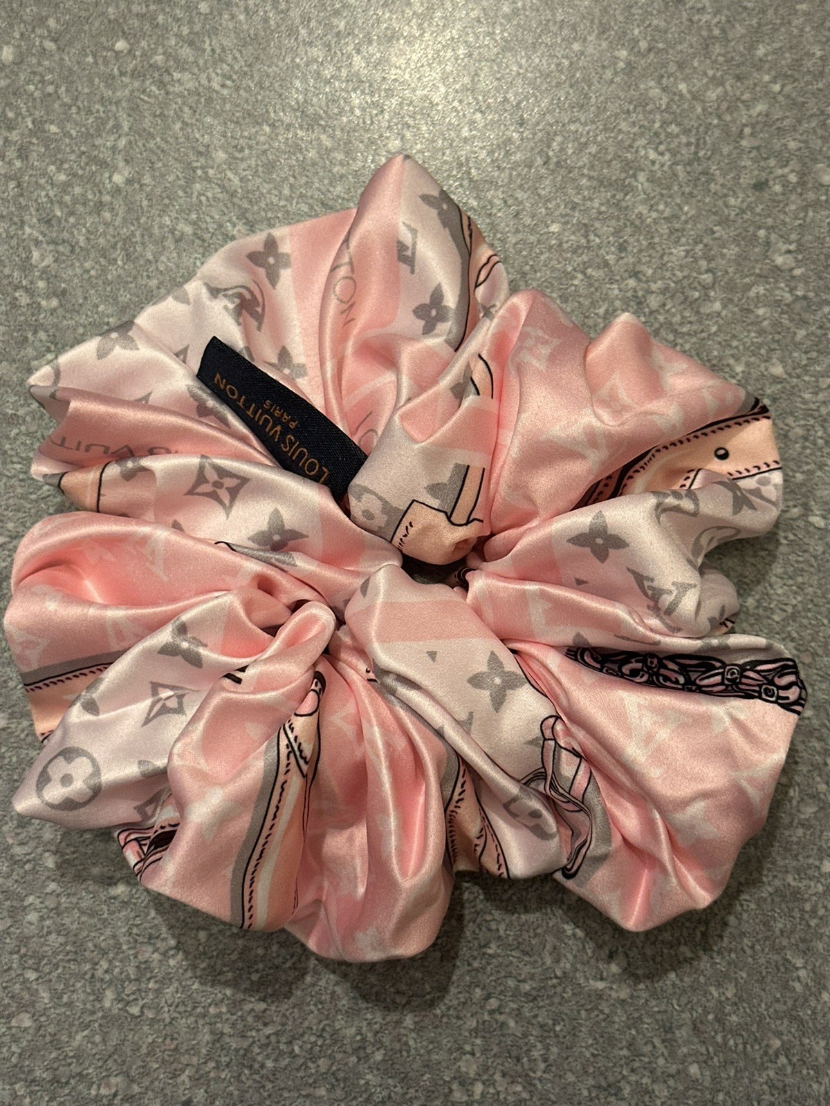 Louis Vuitton Women’s Pink/Gray/White Monogram Logo Silk Oversized Scrunchie