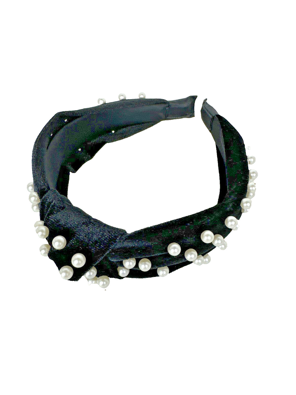 Black Velvet Elegant Top Knot Headband With Faux Pearls 4.5”