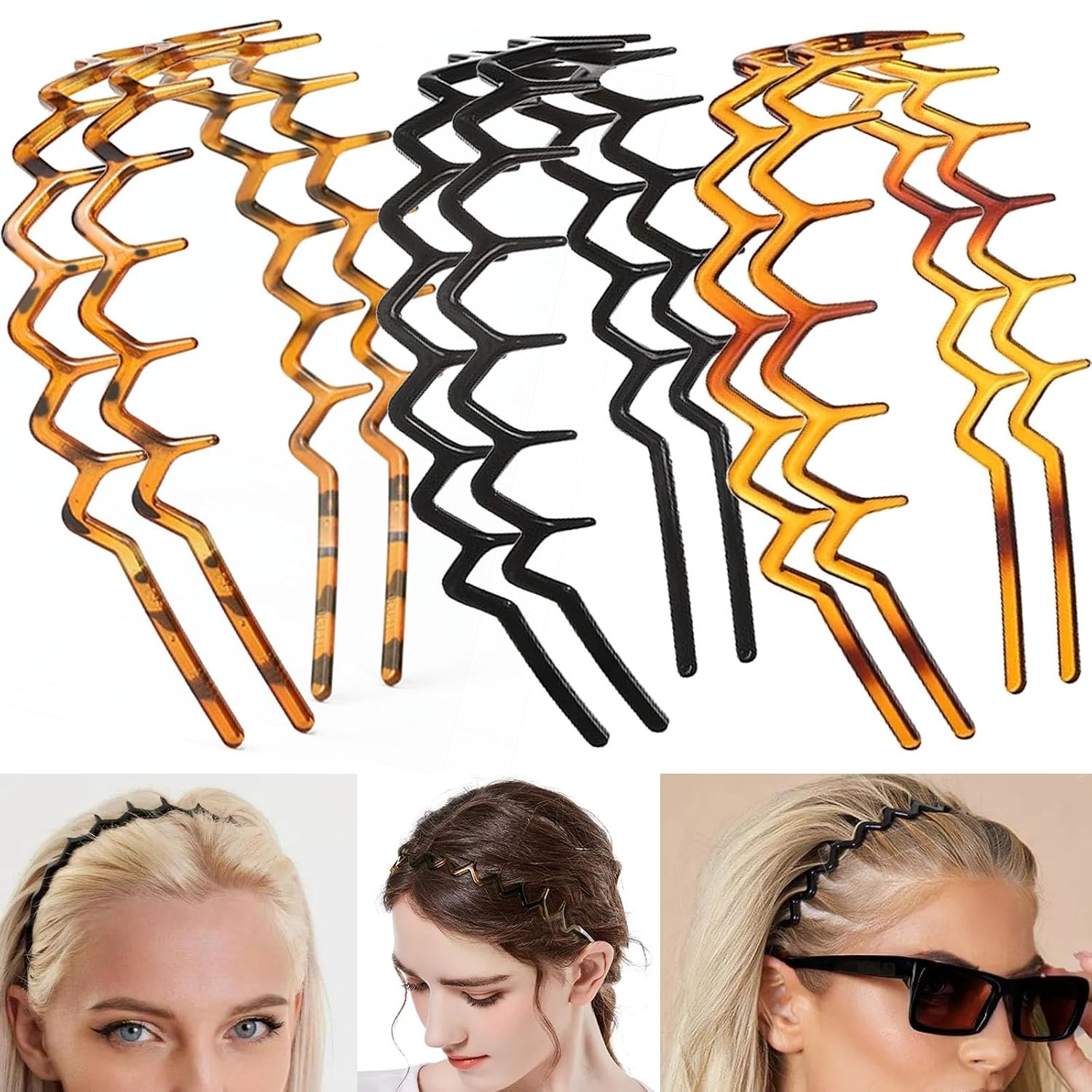 6 PCS Zig Zag Headbands Plastic Wavy Hair Head Band Comb with Teeth Hoop