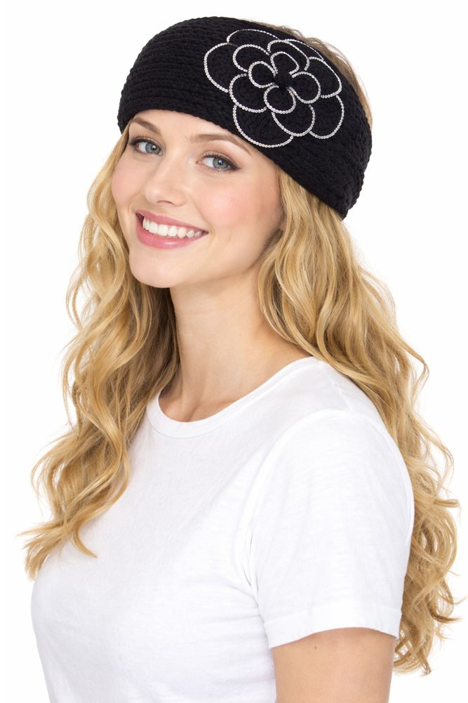 C.C Women’s Flower Pendant Winter Cable Knit Headband Headwrap Earmuff