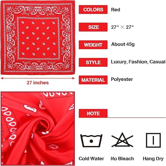 4 Pcs 27” Square Satin Bandanas for Women, Paisley Head Scarves Neck Hair Wrap