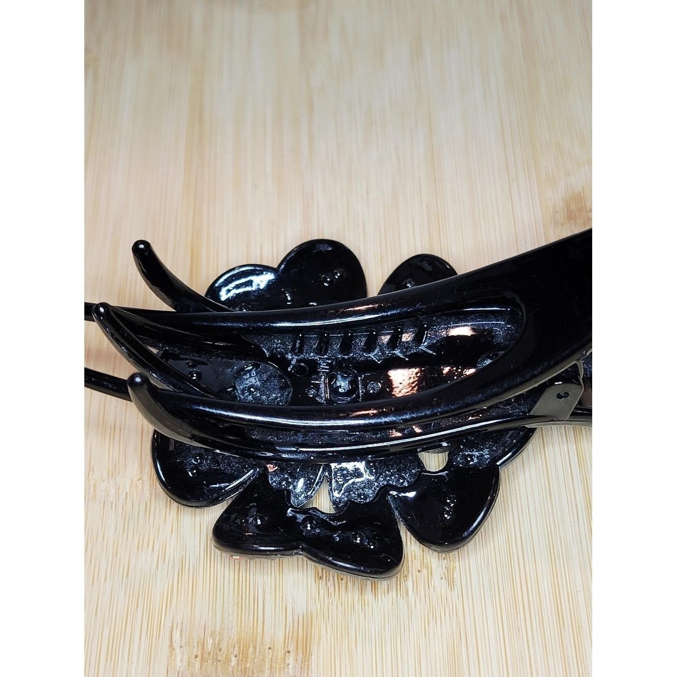 Y2K Rhinestone Butterfly Hair Clip Black Acrylic Amber Crystal AB Barrette