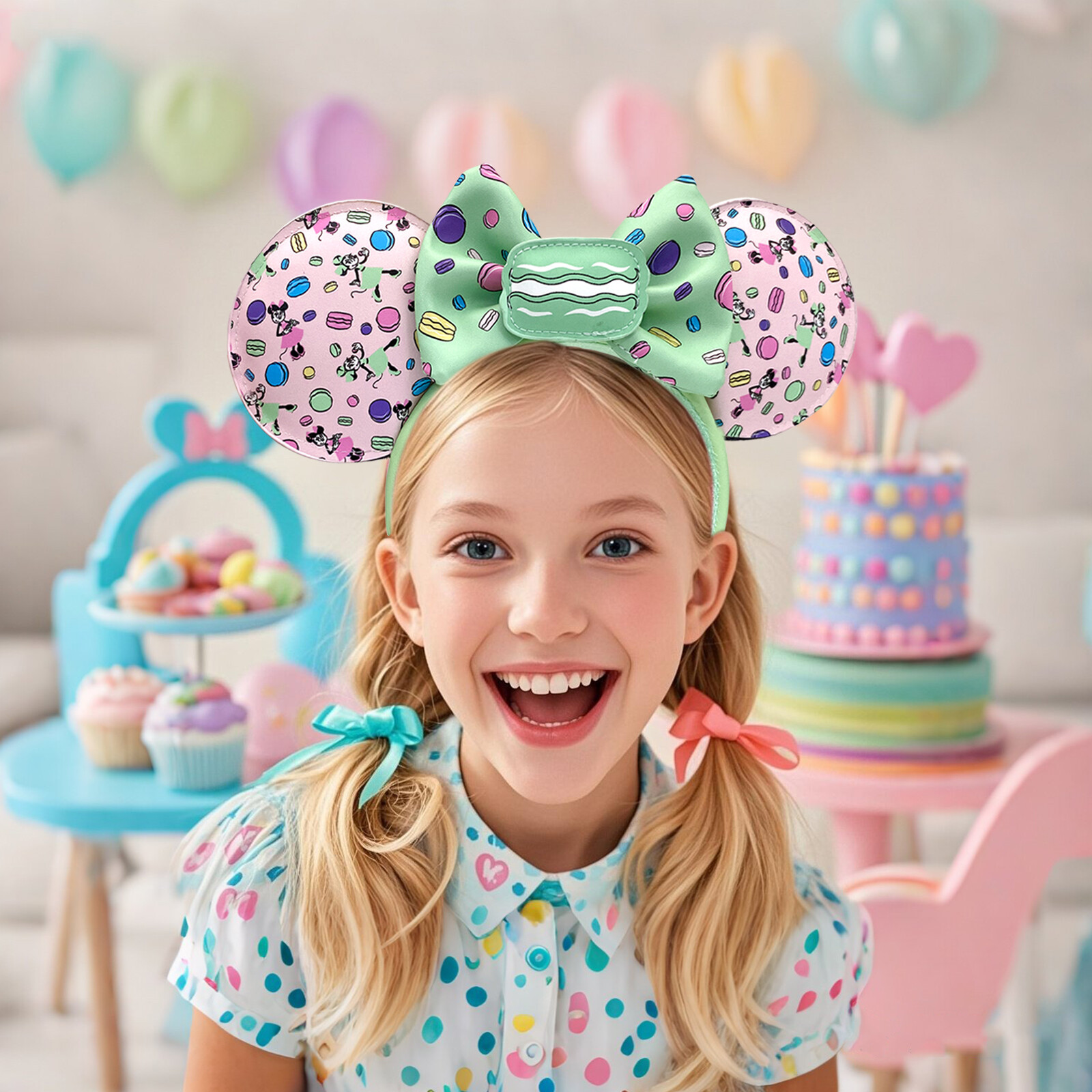 Scented Macaroon Loungefly Disney` Headband Paris City Pink Green Minnie Ear