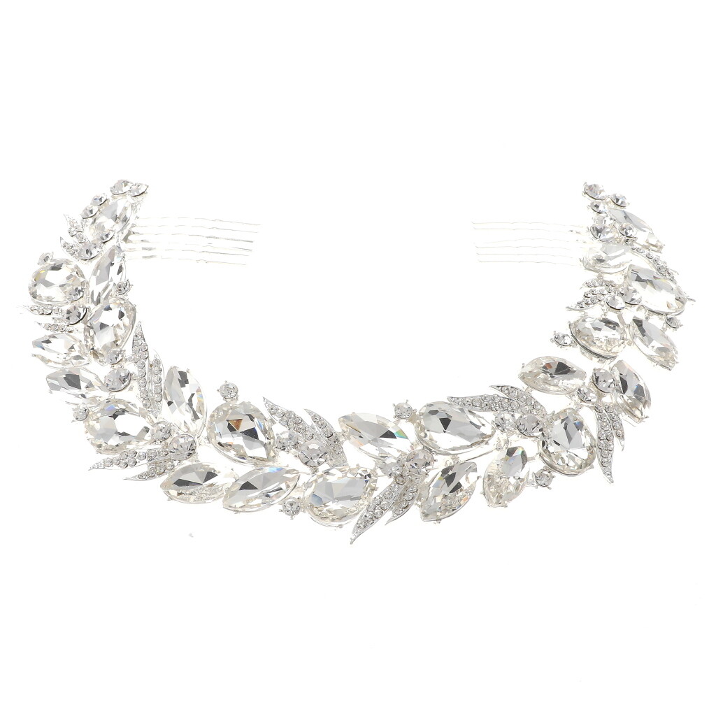 Silver Tone Metal Hair Comb With Rhinestone H3862-SCRY