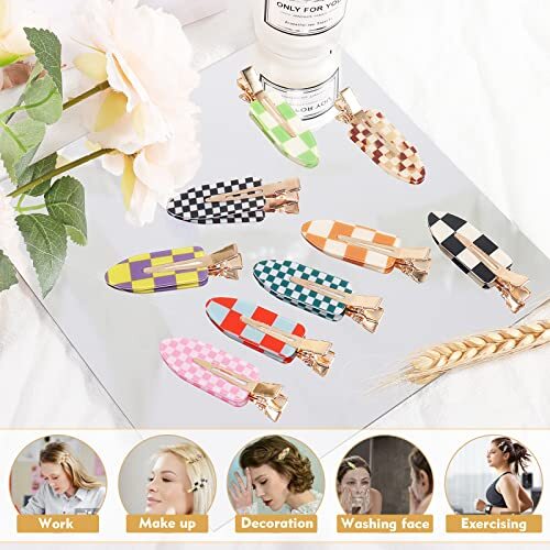 18PCS No Bend Hair Clips, Checkerboard No Crease Curl Pins, Acrylic Type-18PCS