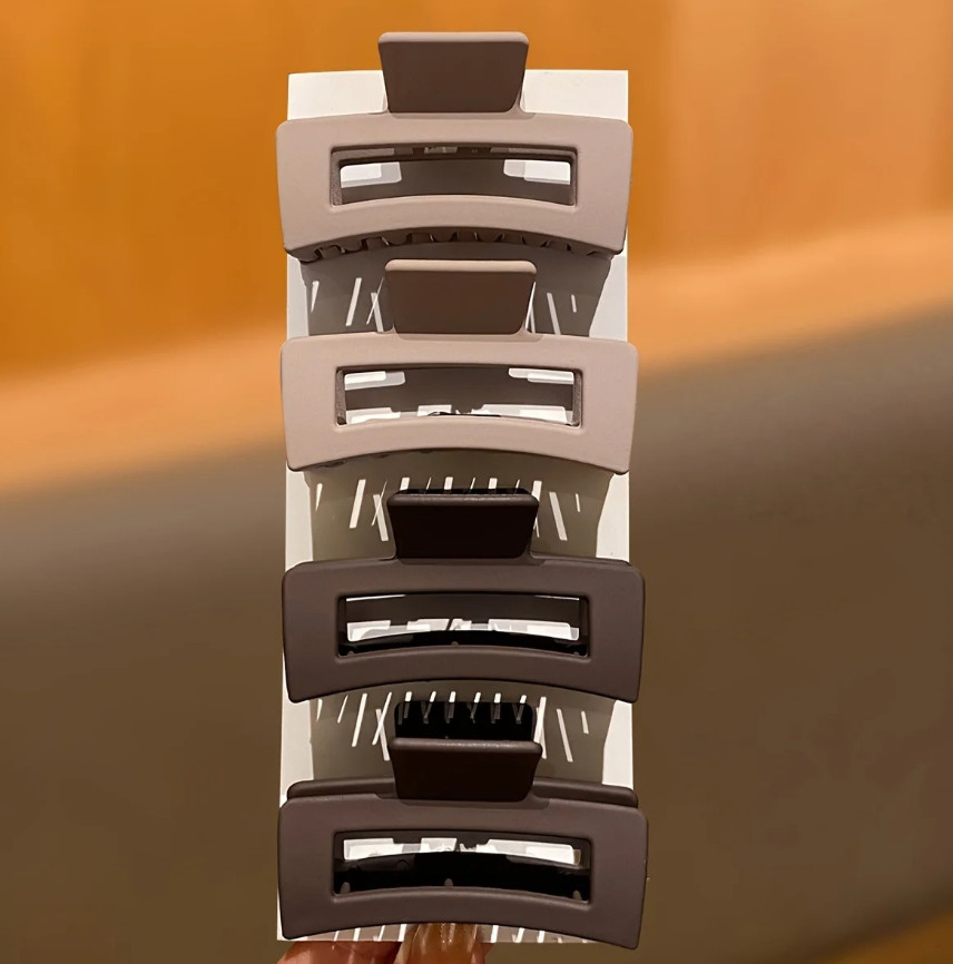 4pcs Coffee Color Square Hair Claw Clips Medium Size Women Daily Set – NEW