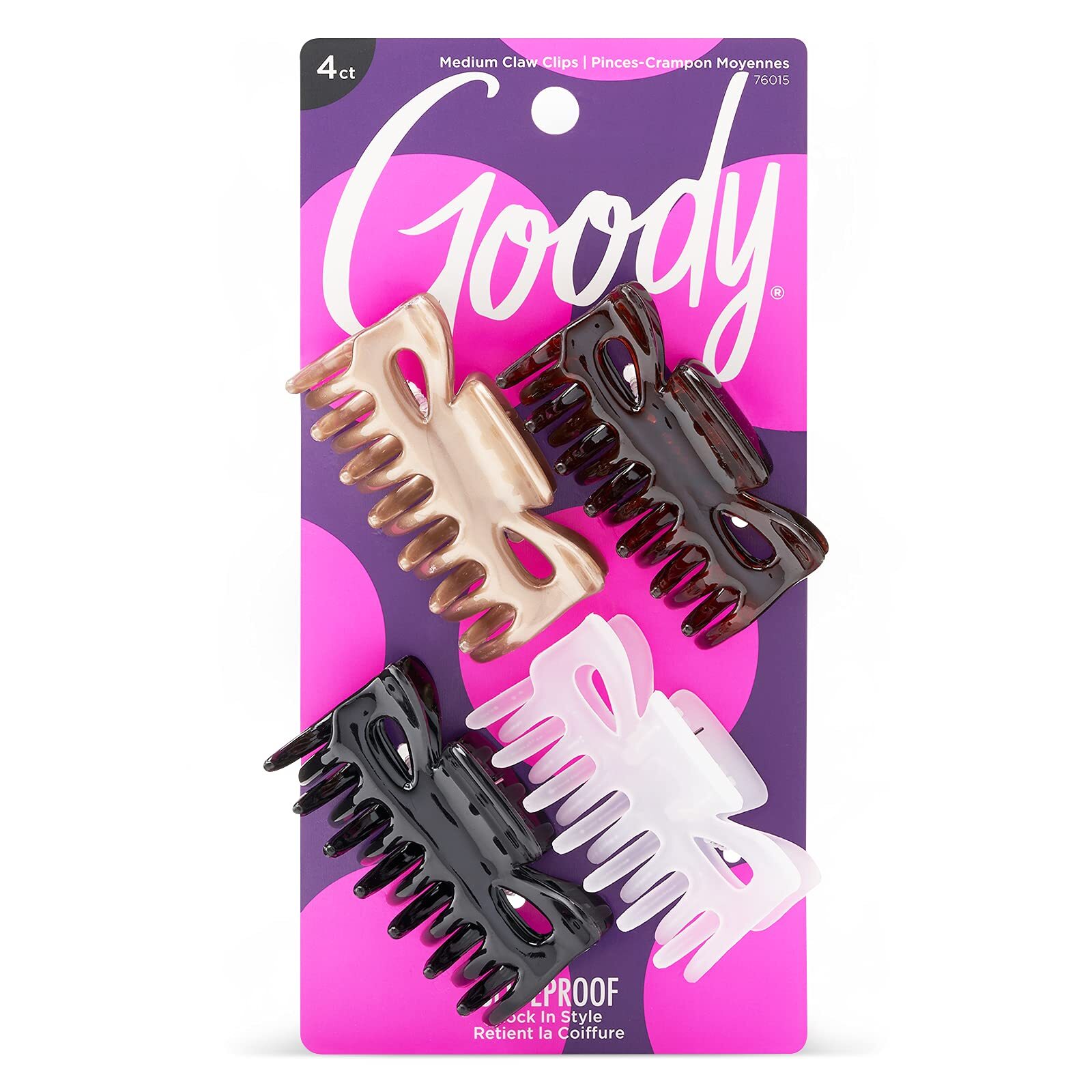 Goody SlideProof Classics Medium Claw Clips – 4 Ct, Assorted Neutrals, Hair….