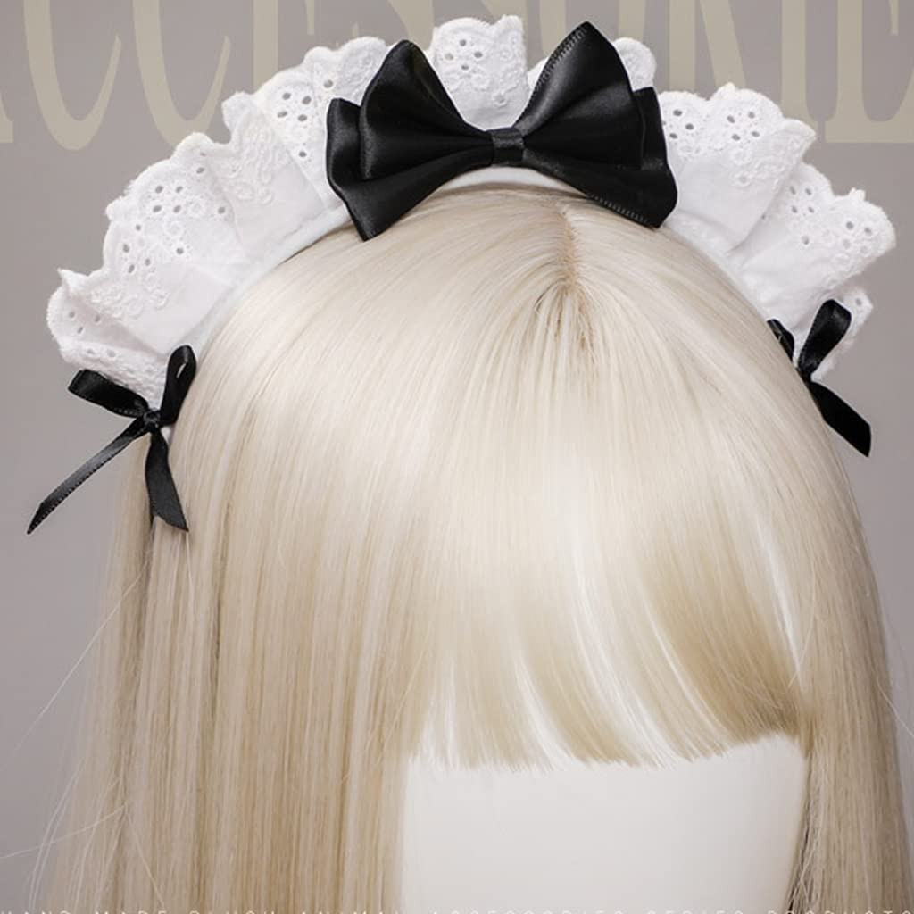 Black Women Girls for Lolita Headband Lace Bow Hair Band Maid Anime Cosplay