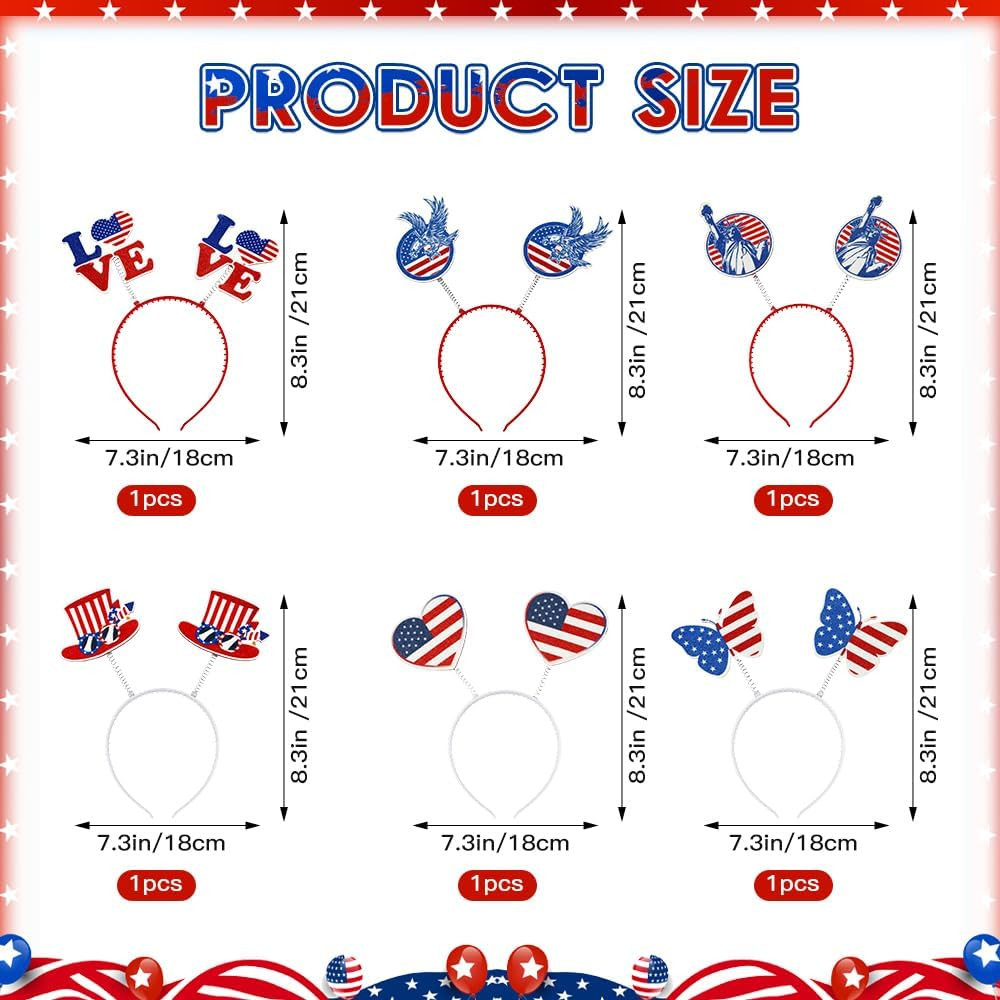 6PCS 4Th of July Headband,Red White and Blue Party Accessories Decorations Favor