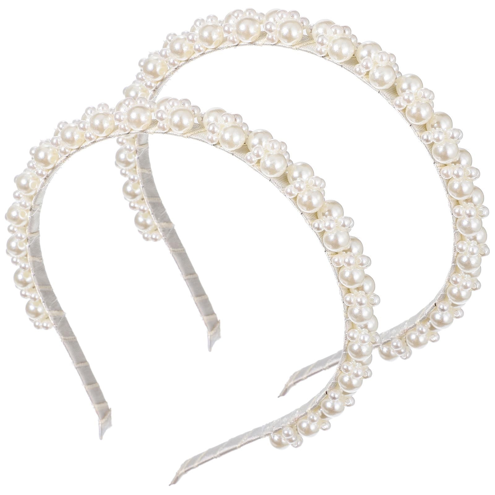 6.3 Inch White Beaded Faux Pearl Headbands Bridal Wedding Events Party 2 PCS