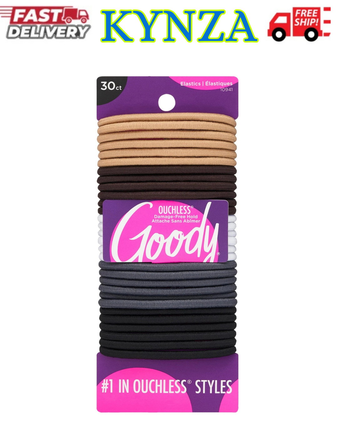 Goody Ouchless Elastic Hair Ties – 30 Ct, Assorted Neutral, 4MM Rubber Bands for
