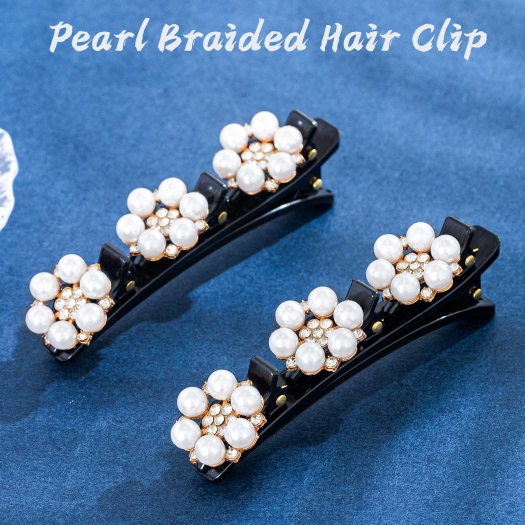 Outyua Braided Hair Clips Rhinestone Pearl 1 Count (Pack of 1), D-Pearl
