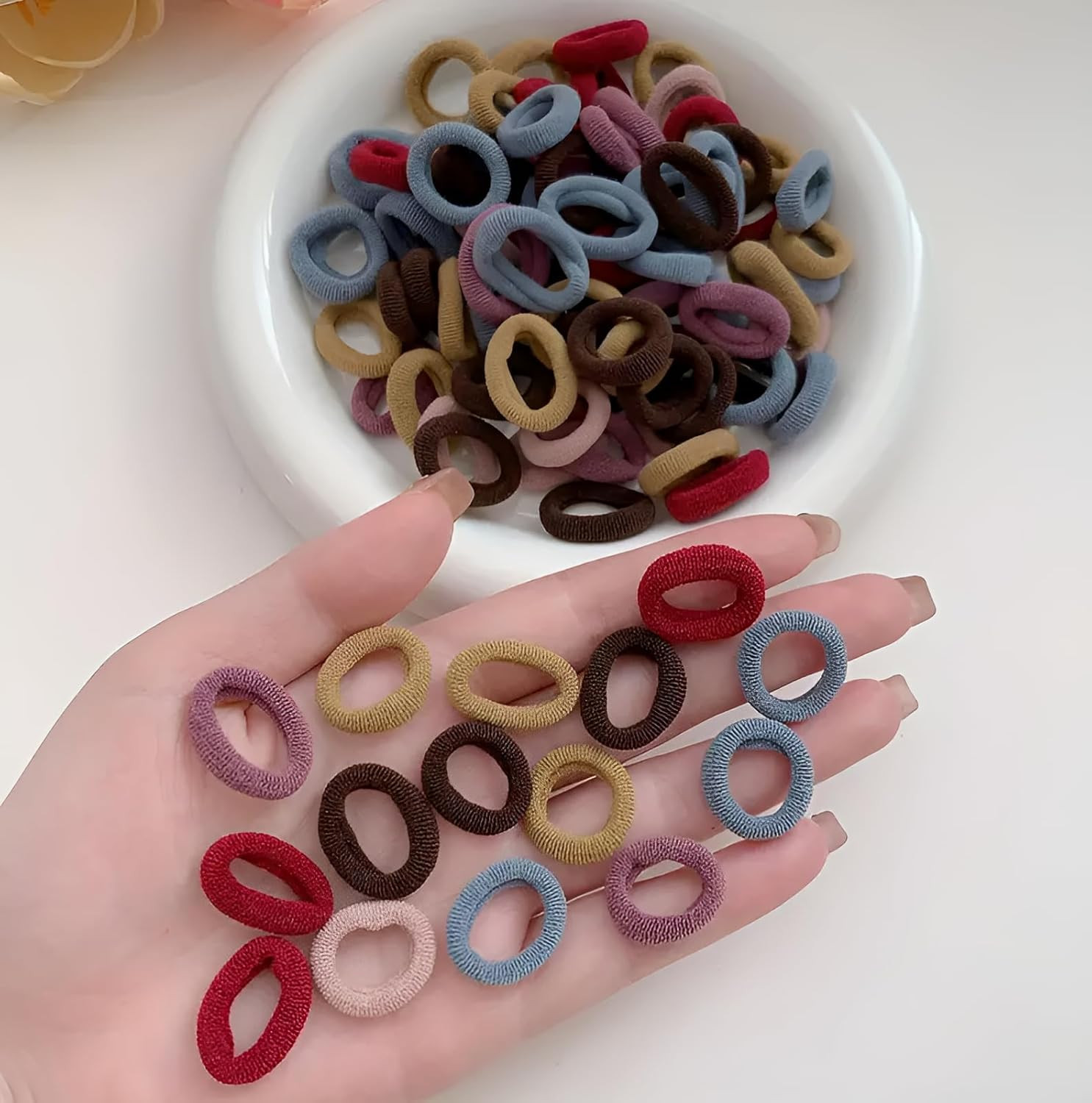100 Pcs Elegant Jersey Hair Elastics & Ties for Girls, Cute Color-Matched Hair R