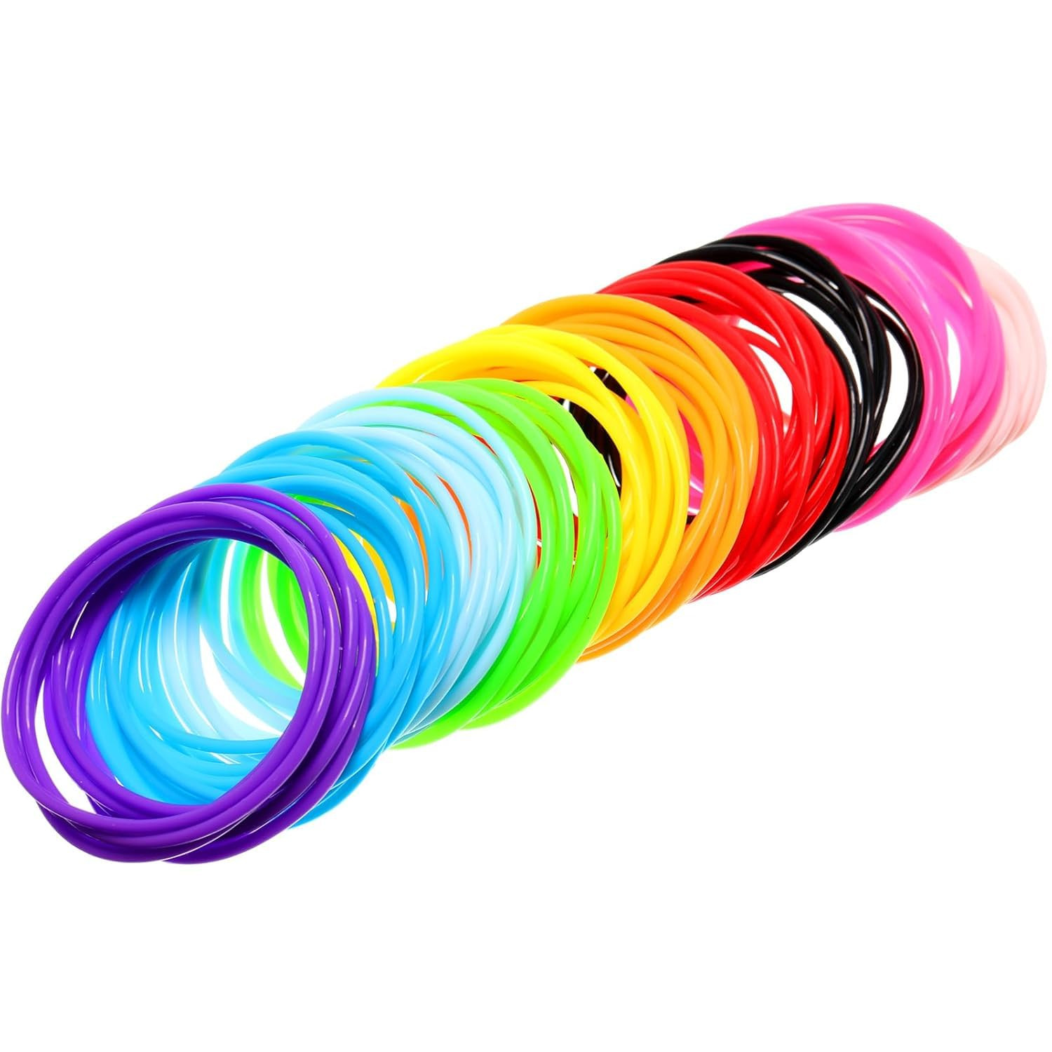 Hotop 100 Pcs 80S Multicolor Silicone Jelly Rubber Bracelets Hair Ties Women, Mi