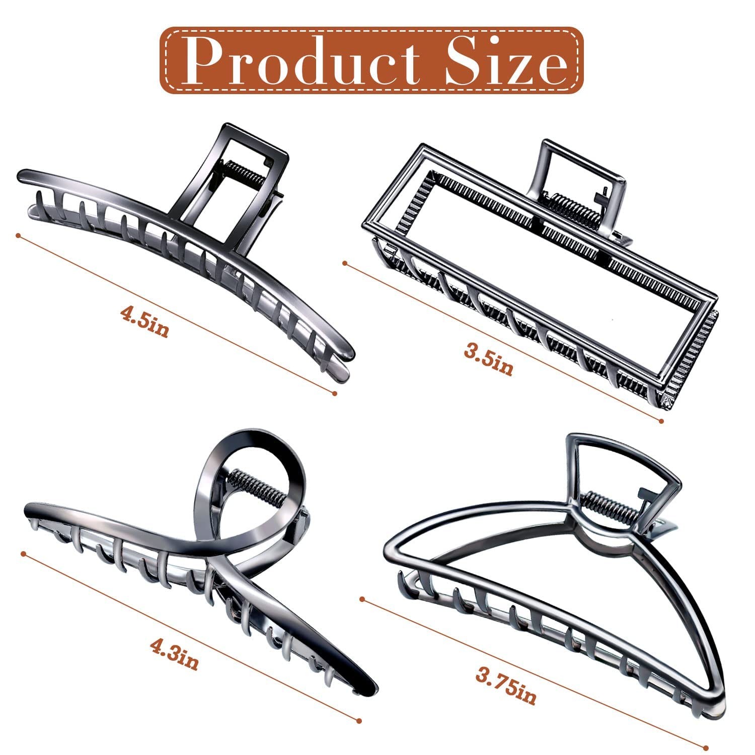 AIBEE Large Metal Hair Claw Clips, 2023 Stylish 1 Count (Pack of 4), Metallic