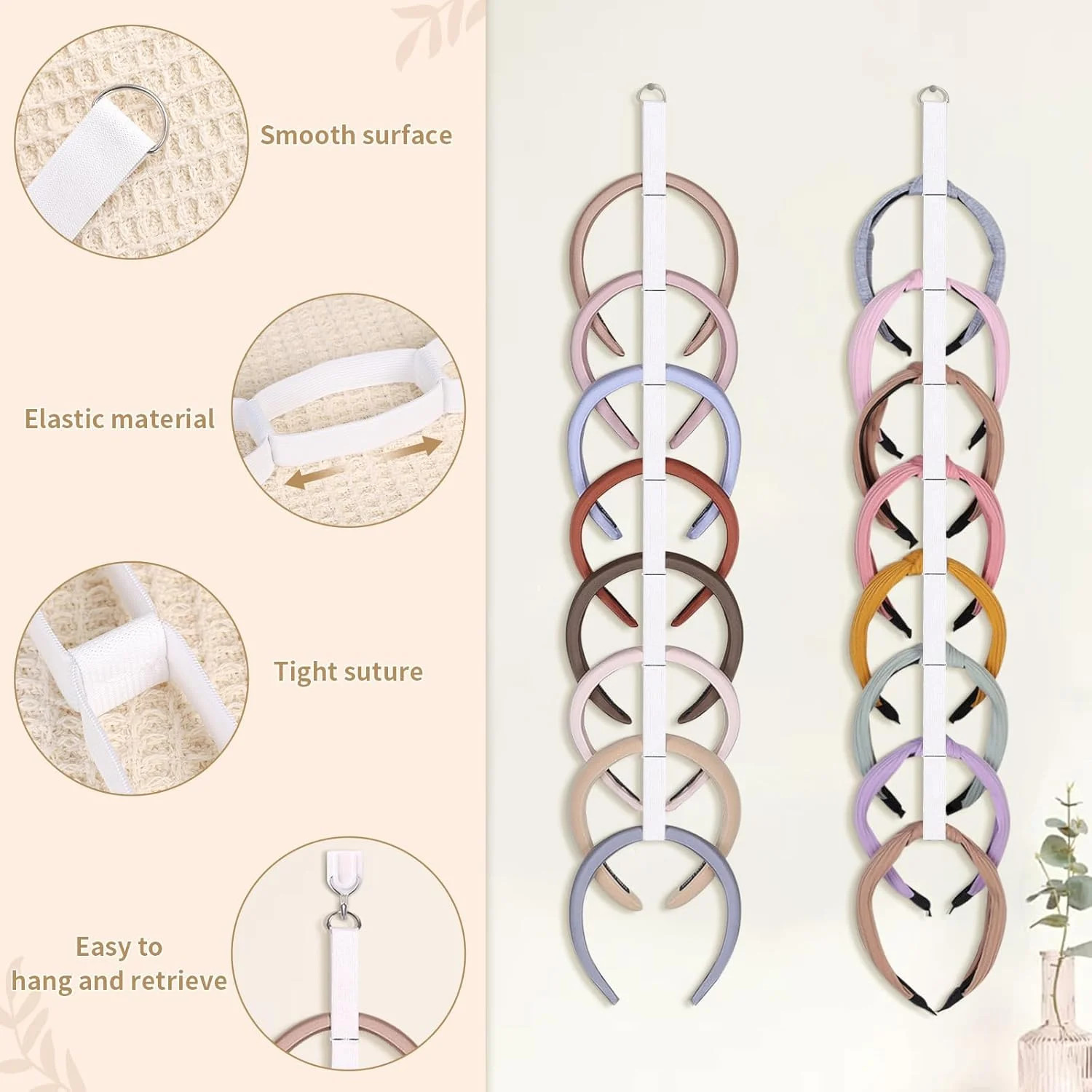 3 PCS Headband Holder Organizer for Girl,Hanging Hairband Storage for Women,Whit