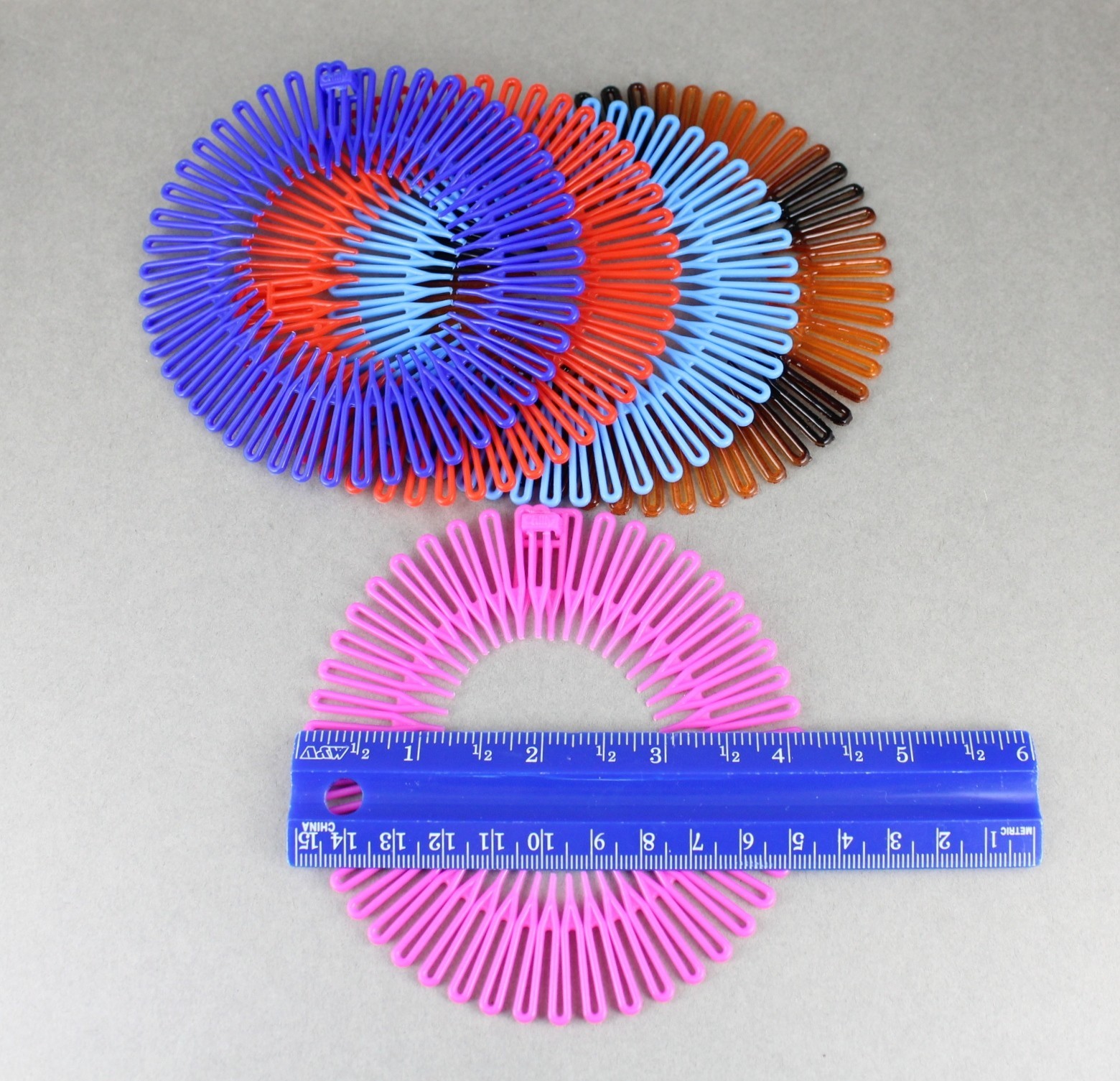 Blue Pink Red Lt Blue Brown headband Set 5 Flex spider hair comb teeth stretch
