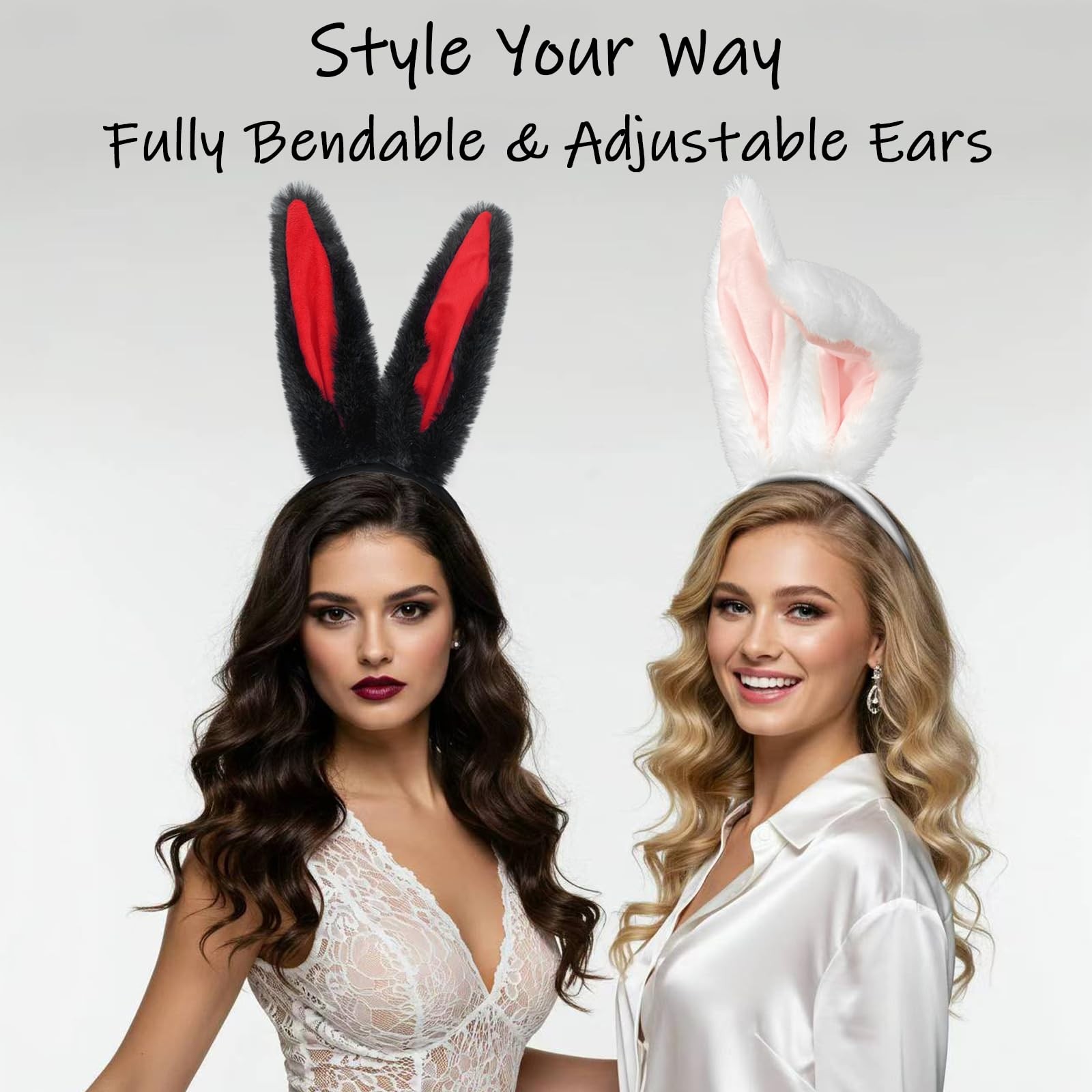 Bunny Ears Headbands Easter Bunny Costume Long Furry Rabbit Ear Headband Hall…