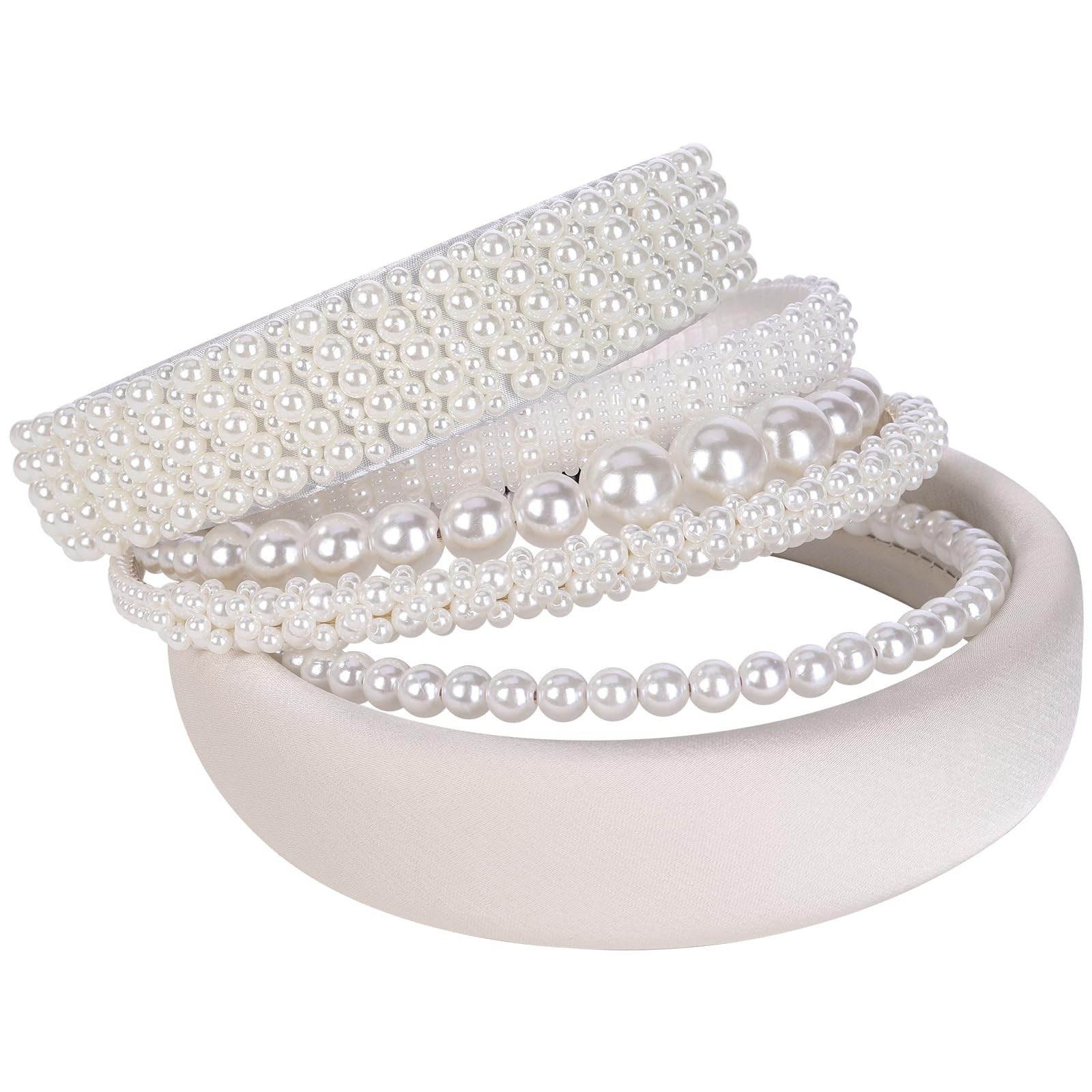 6 Pack White Faux Pearl Wedding Bridal Hairbands Fashion Beaded Headbands