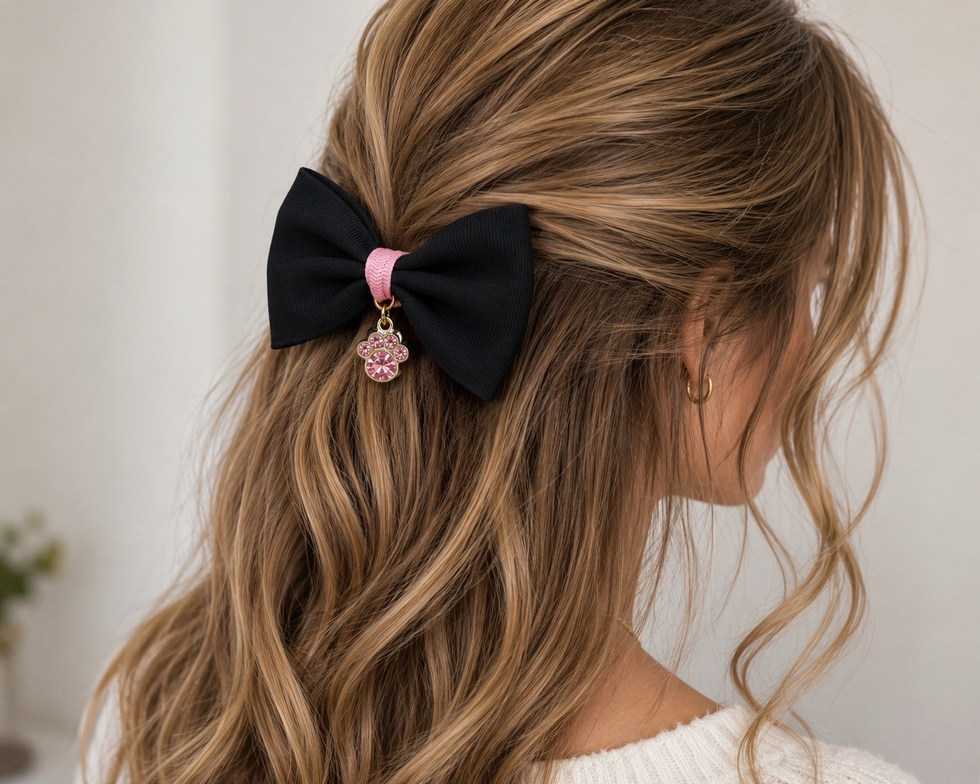 Hair bow Hair Clip Girls Women Pink Paw Dog Cat Charm Teacher Vet Work Gift