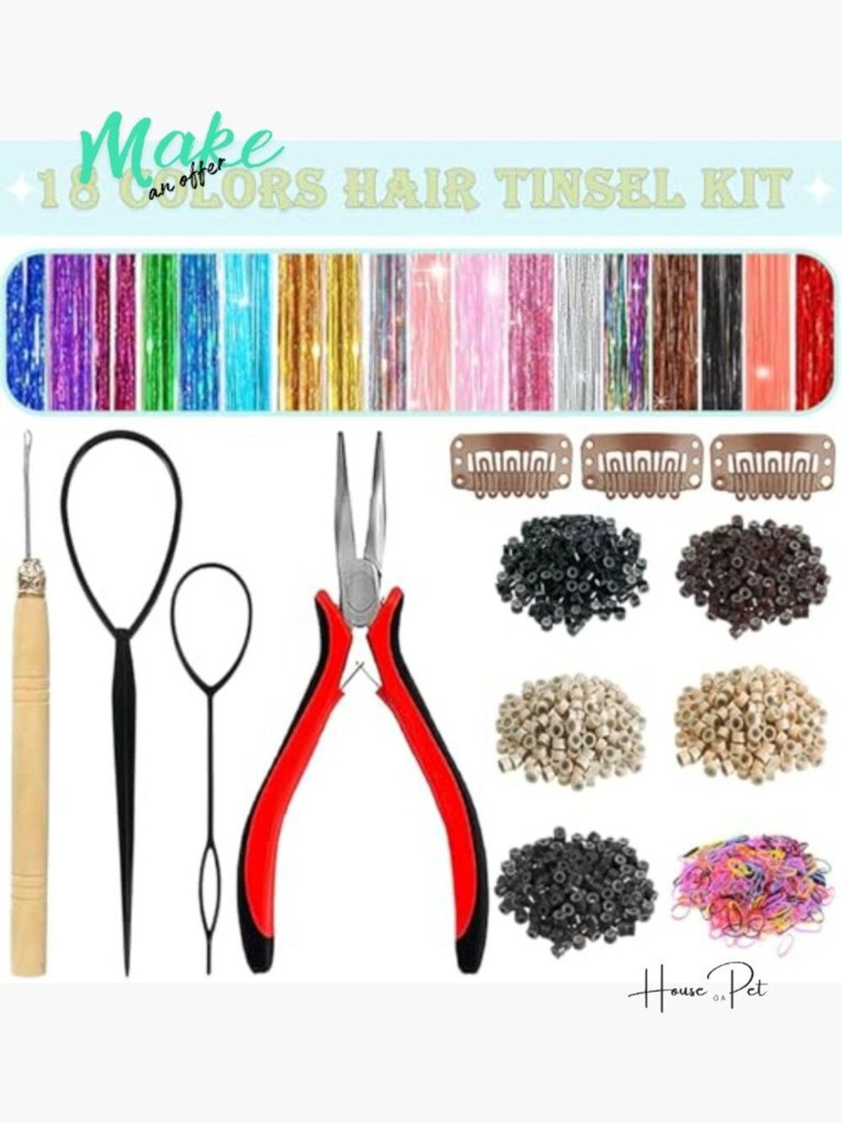 Hair Tinsel Kit 7600 Strands Heat Resistant Polyester Fiber Fairy Hair