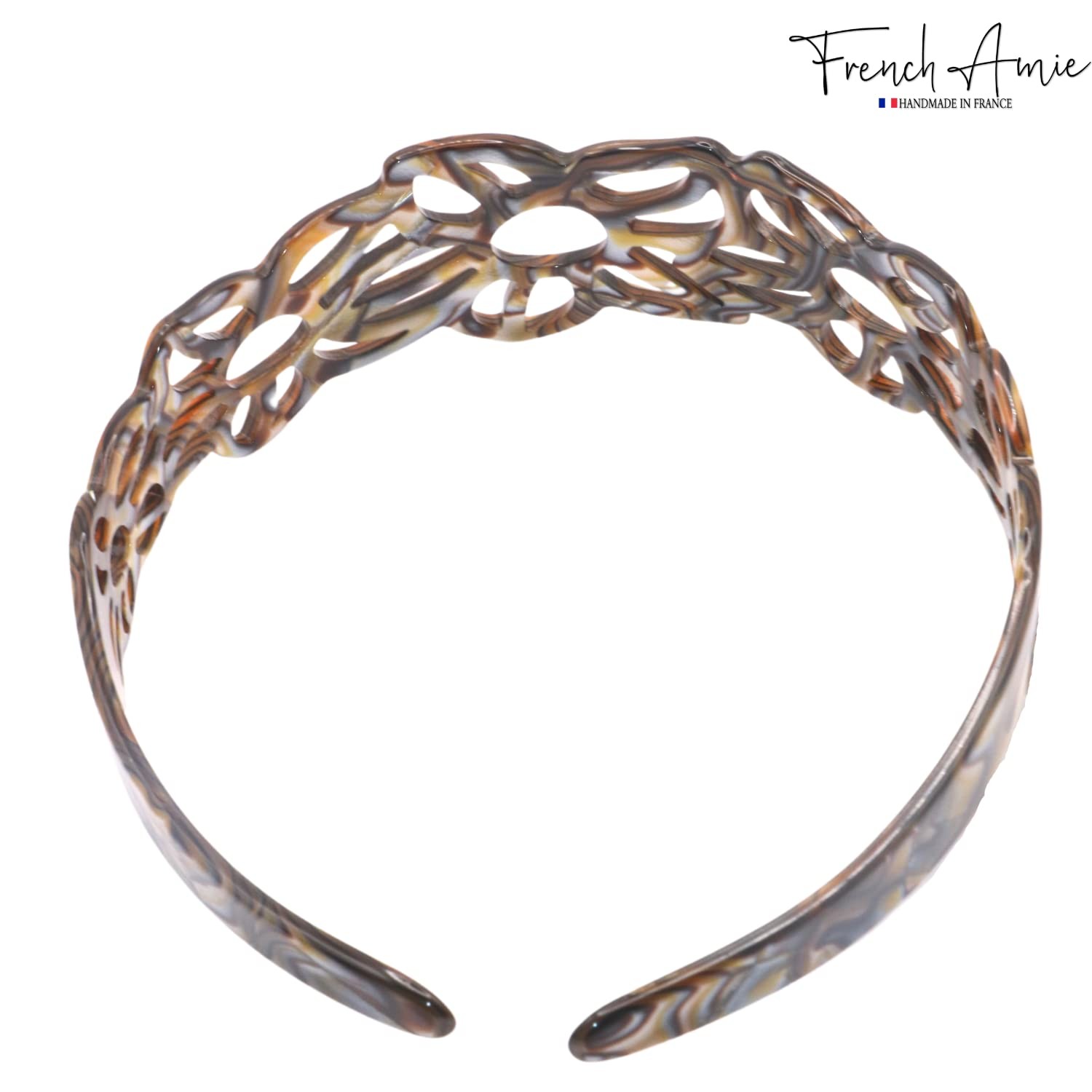 French Amie Flower Wide 1 1/2″ Celluloid Handmade Flexible Headbands