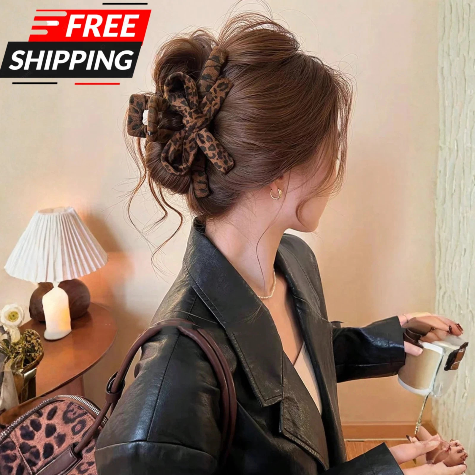 1pc Women’s Leopard Print Bow Claw Clip Hair Accessory High-End Large Hair Clip